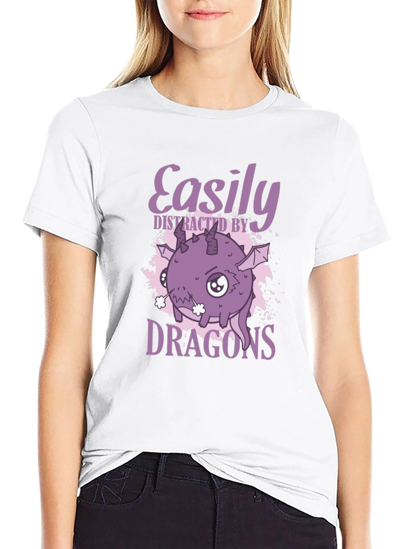Black Easily Distracted By Dragons Graphic T-Shirt view 9