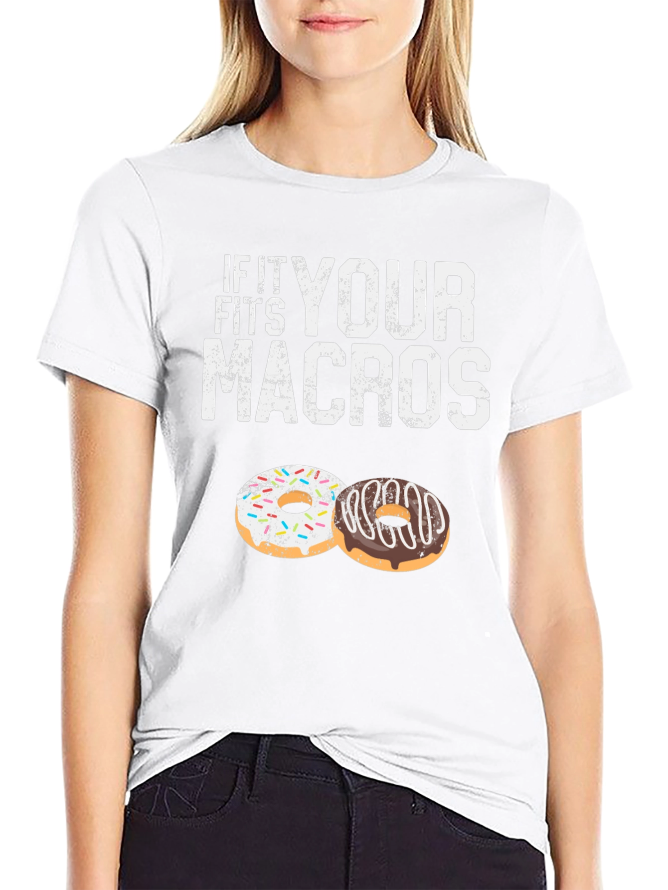 Black If It Fits Your Macros T-Shirt Doughnut Lover view 9