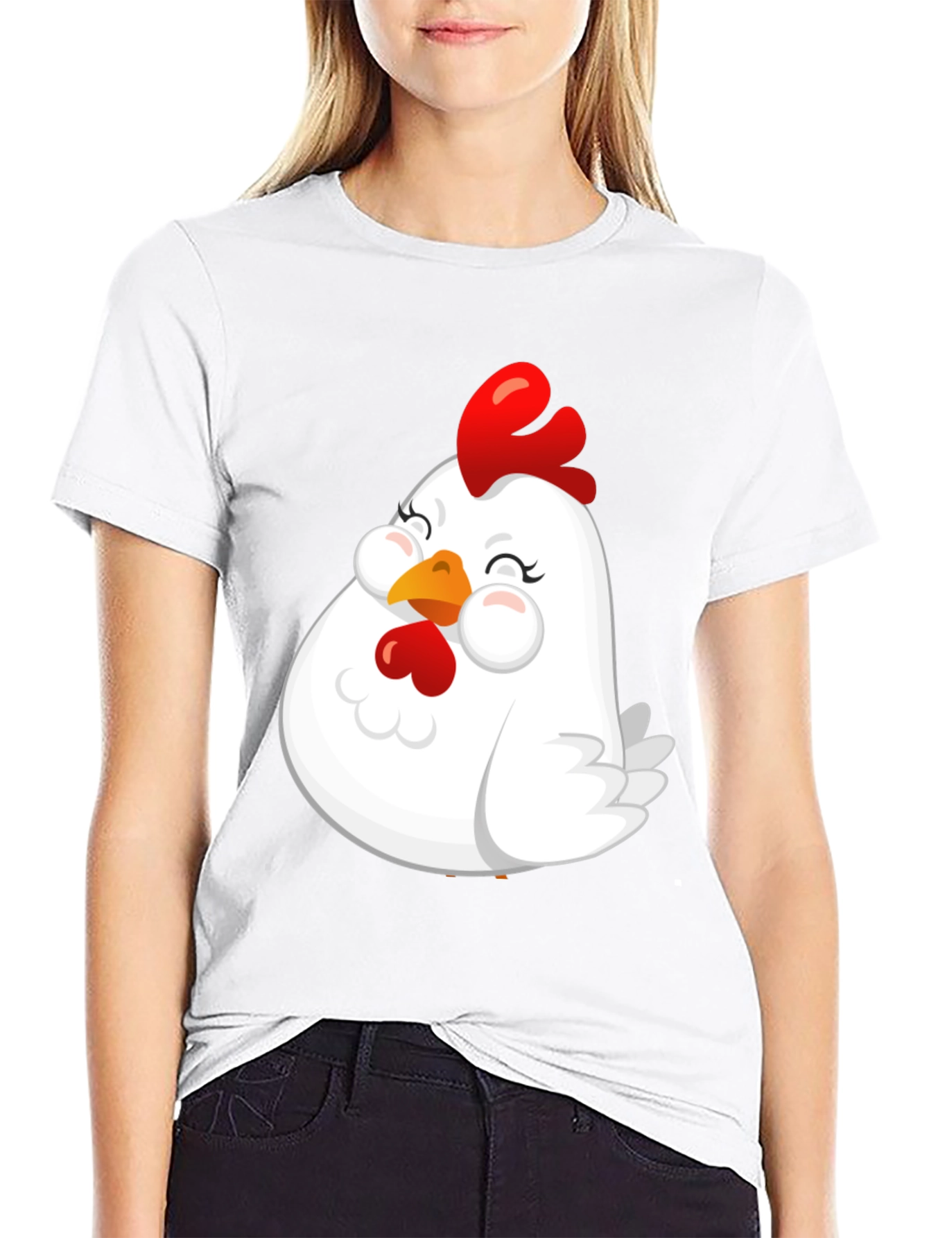 Black Cute Chicken Graphic T-Shirt - Soft Cotton Blend view 9