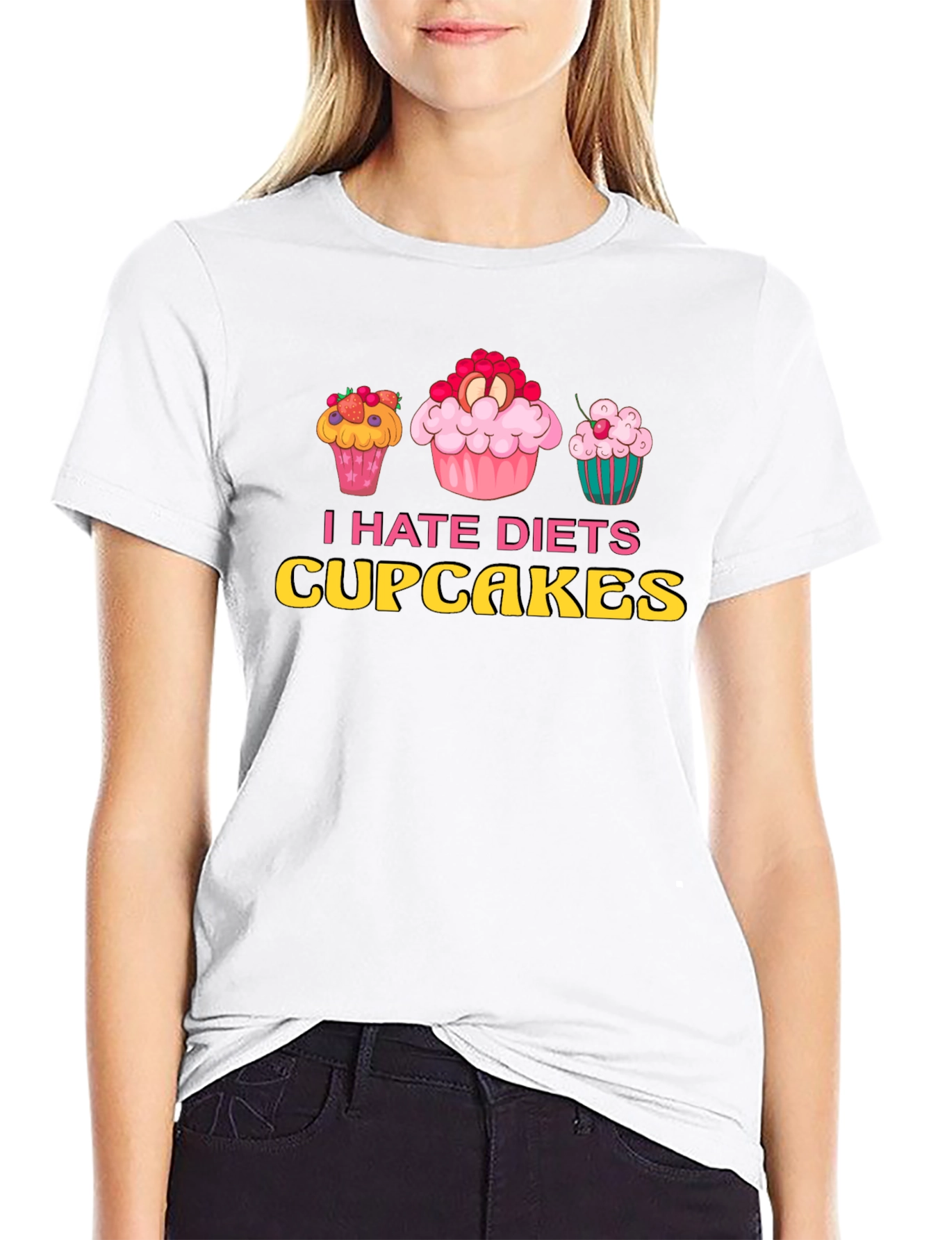Black I Hate Diets Cupcakes Graphic T-Shirt view 9