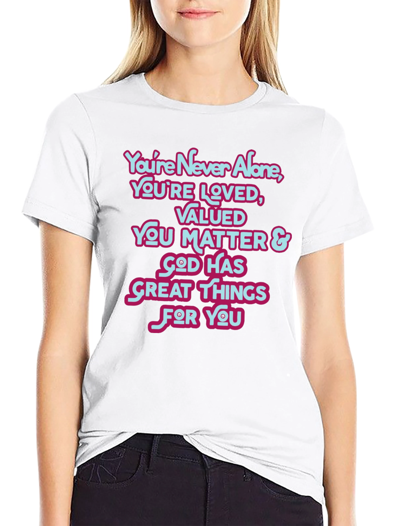 Black Inspirational T-Shirt: You're Never Alone Christian Tee view 9