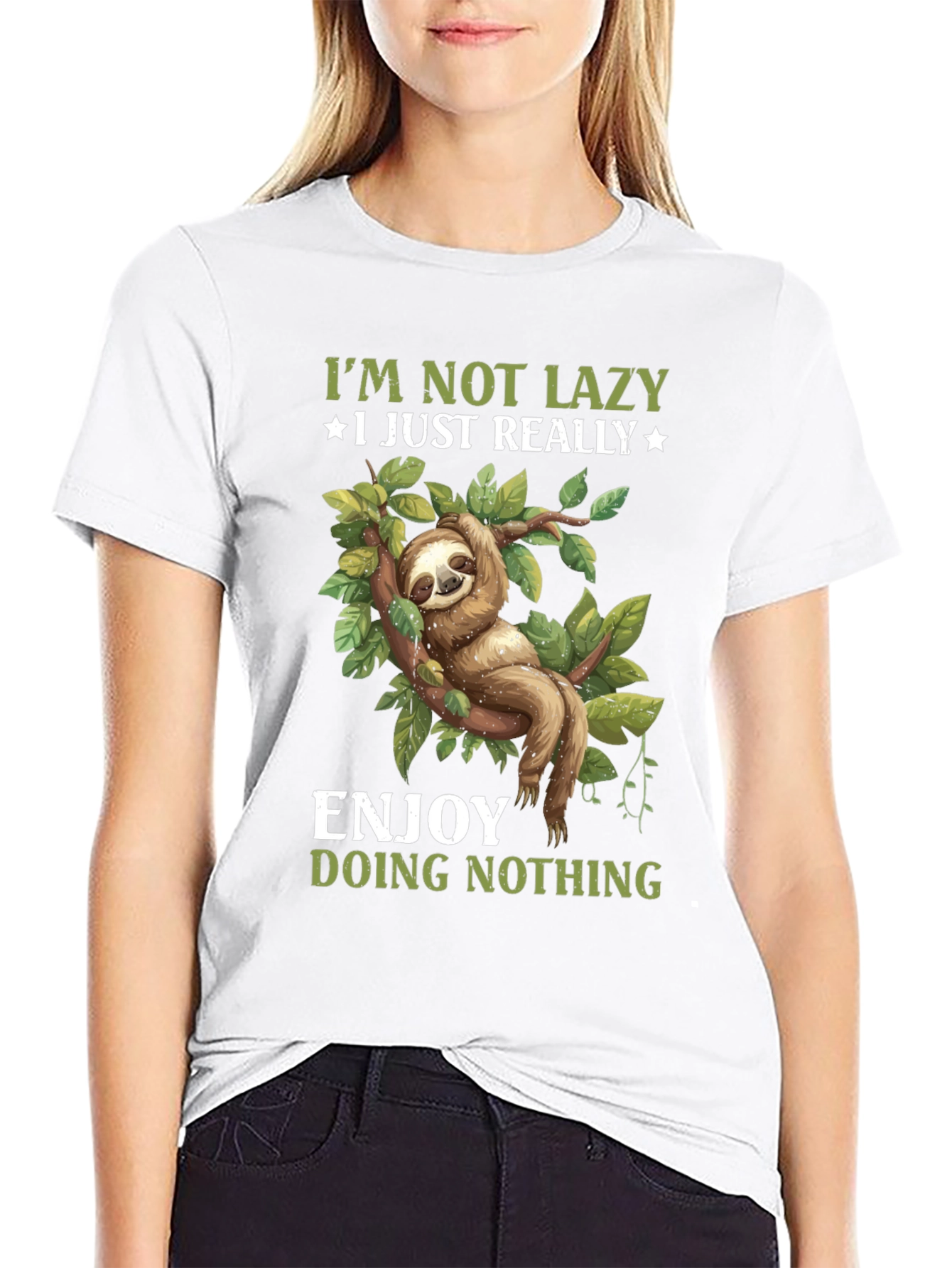 Black Funny Sloth T-Shirt: Enjoy Doing Nothing Tee view 9