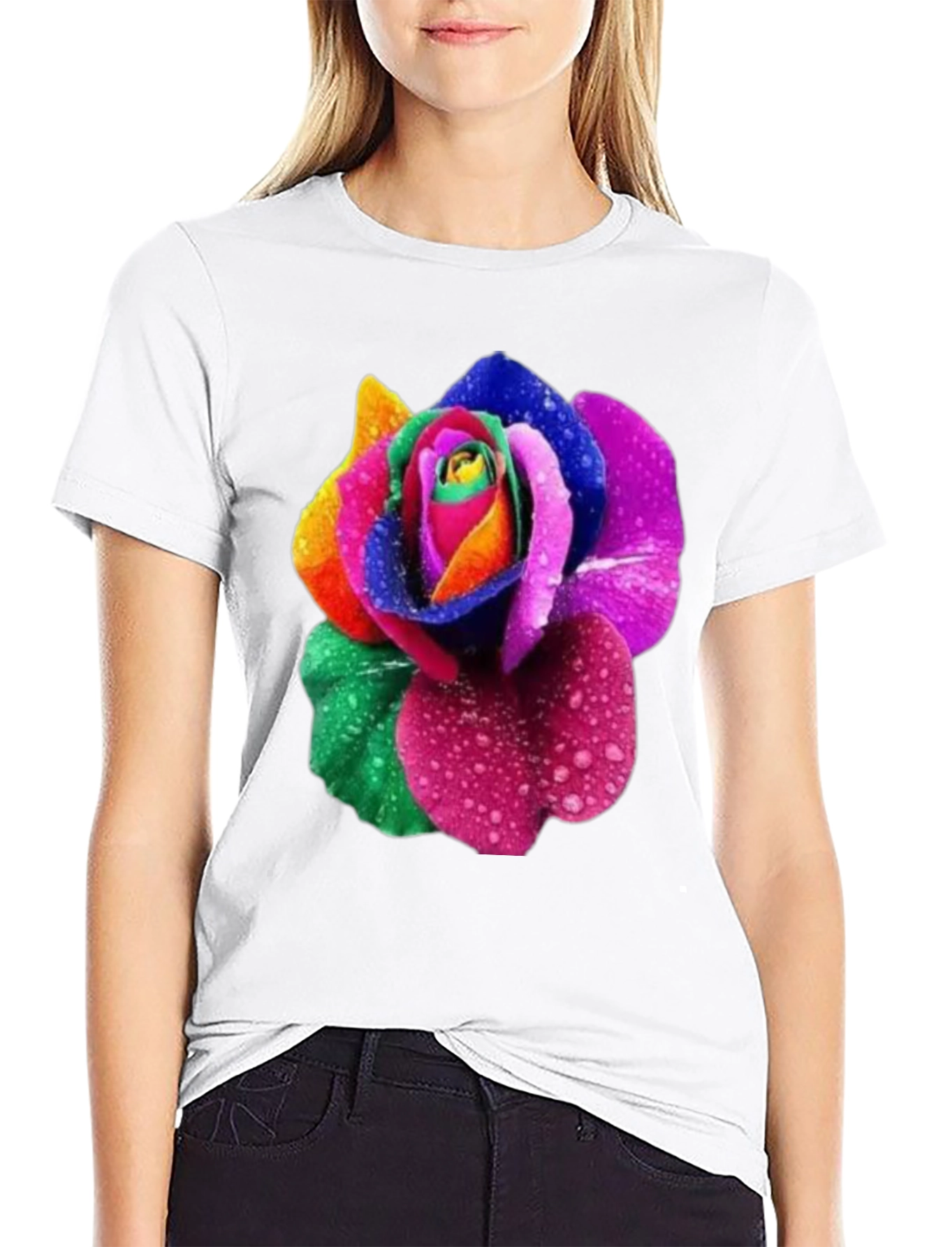Rainbow Rose Graphic Tee - Men's Black T-Shirt - 9