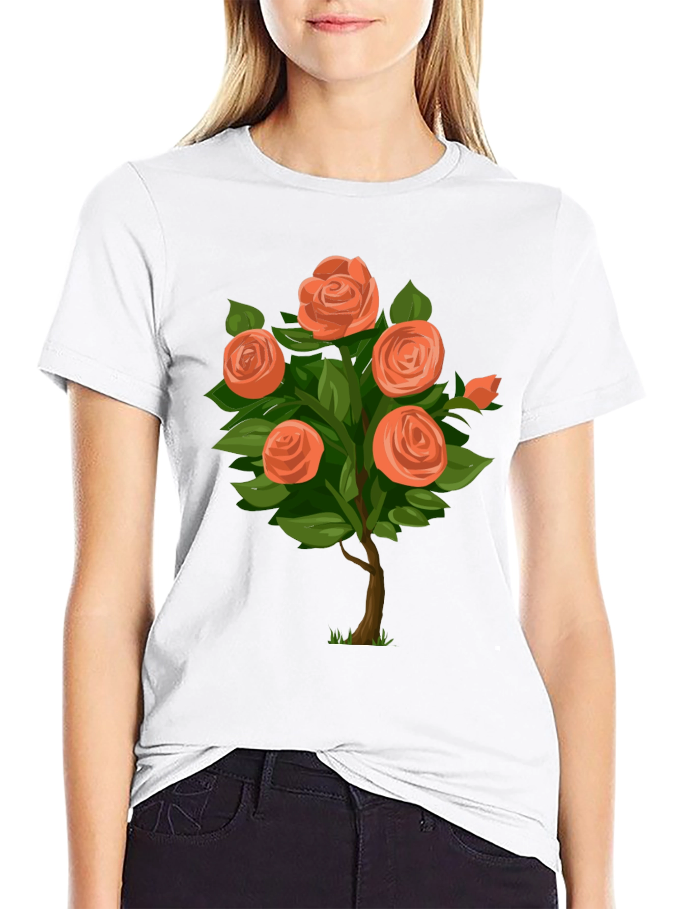 Black Floral Rose Bush Graphic Tee view 9