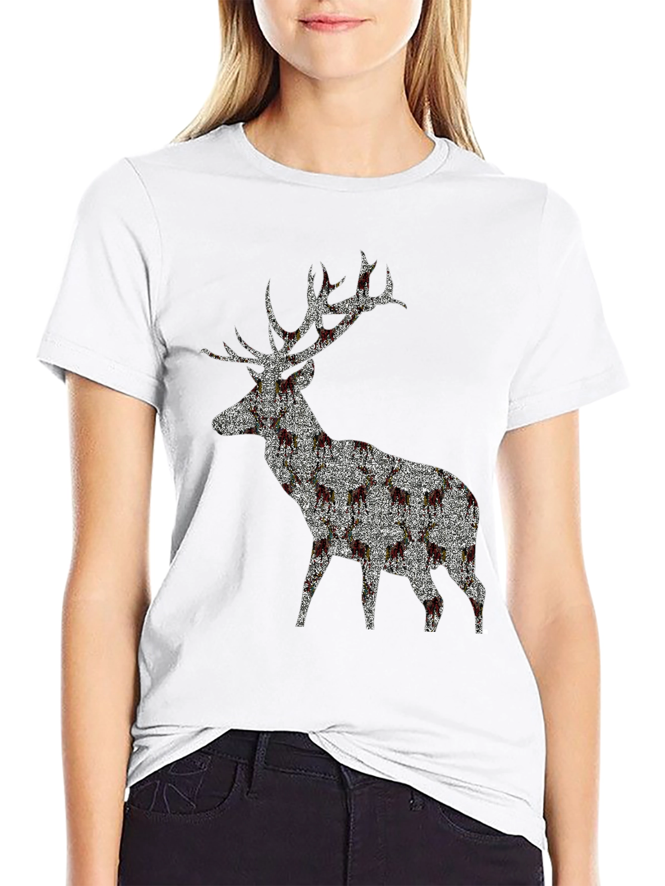 Black Stag Patterned Crew Neck T-Shirt view 9