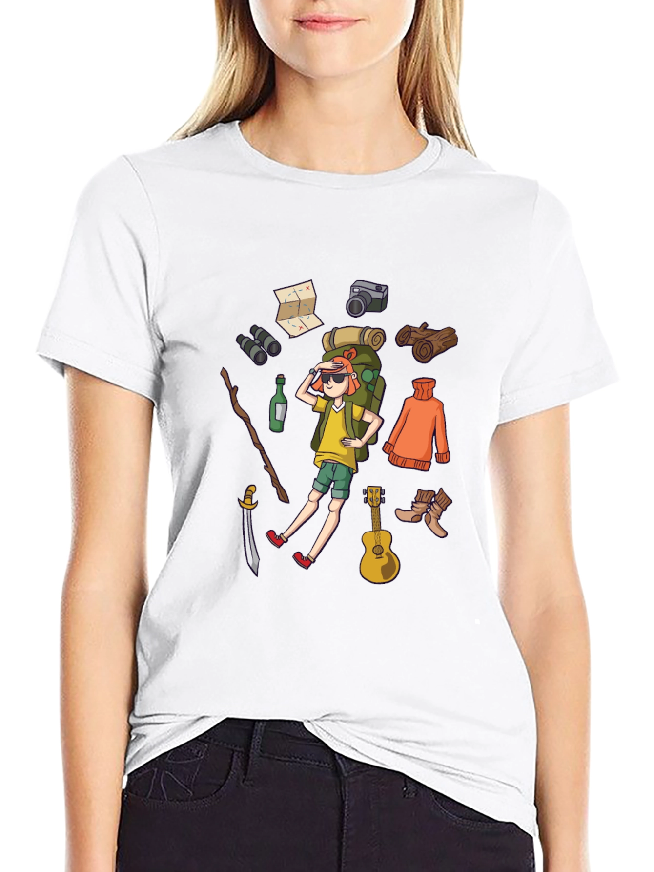 Black Cartoon Hiker Black T-Shirt view 9