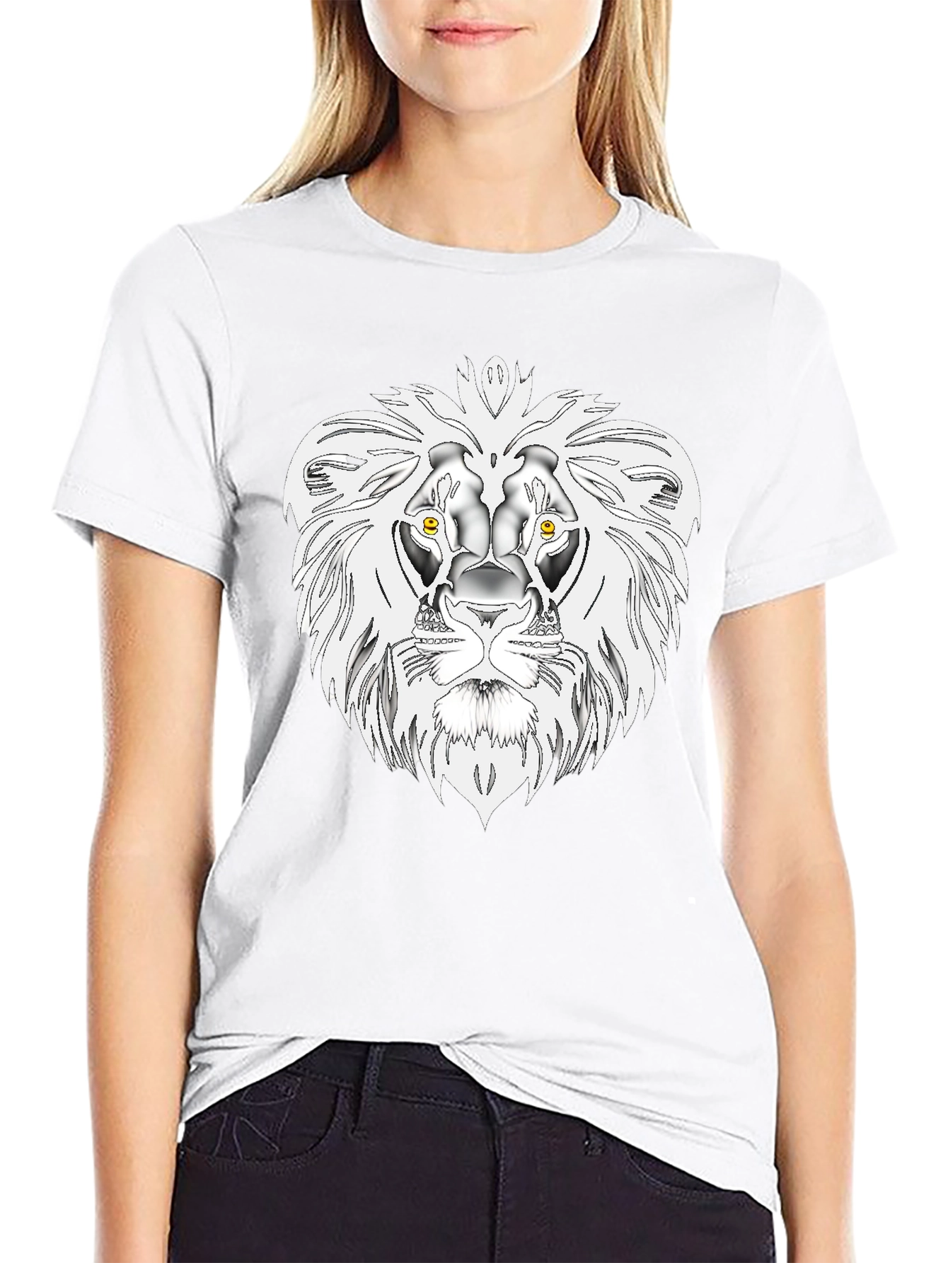Black Lion Head Graphic Tee - Bold Black T-Shirt view 9