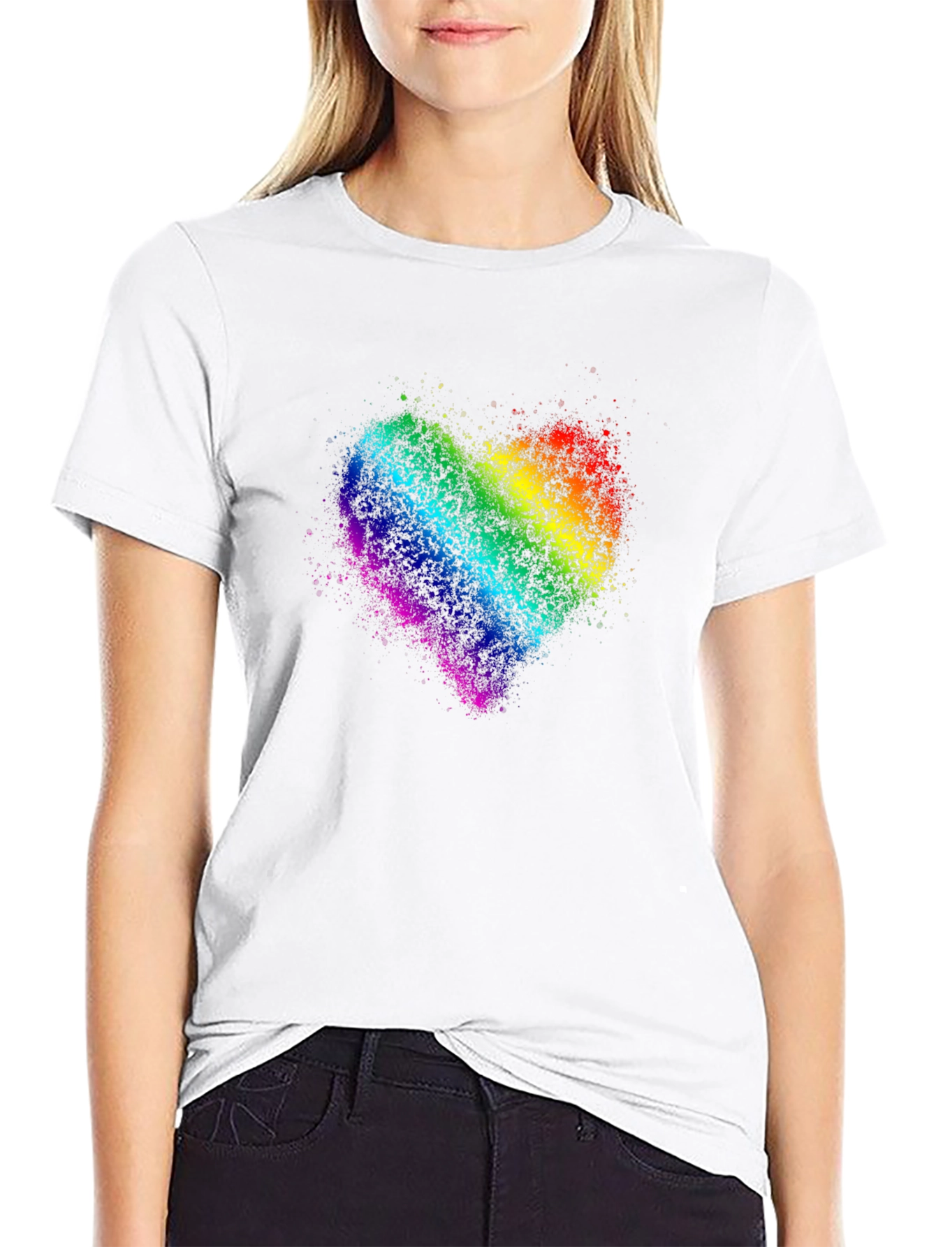 Black Rainbow Heart Graphic Black T-Shirt view 9