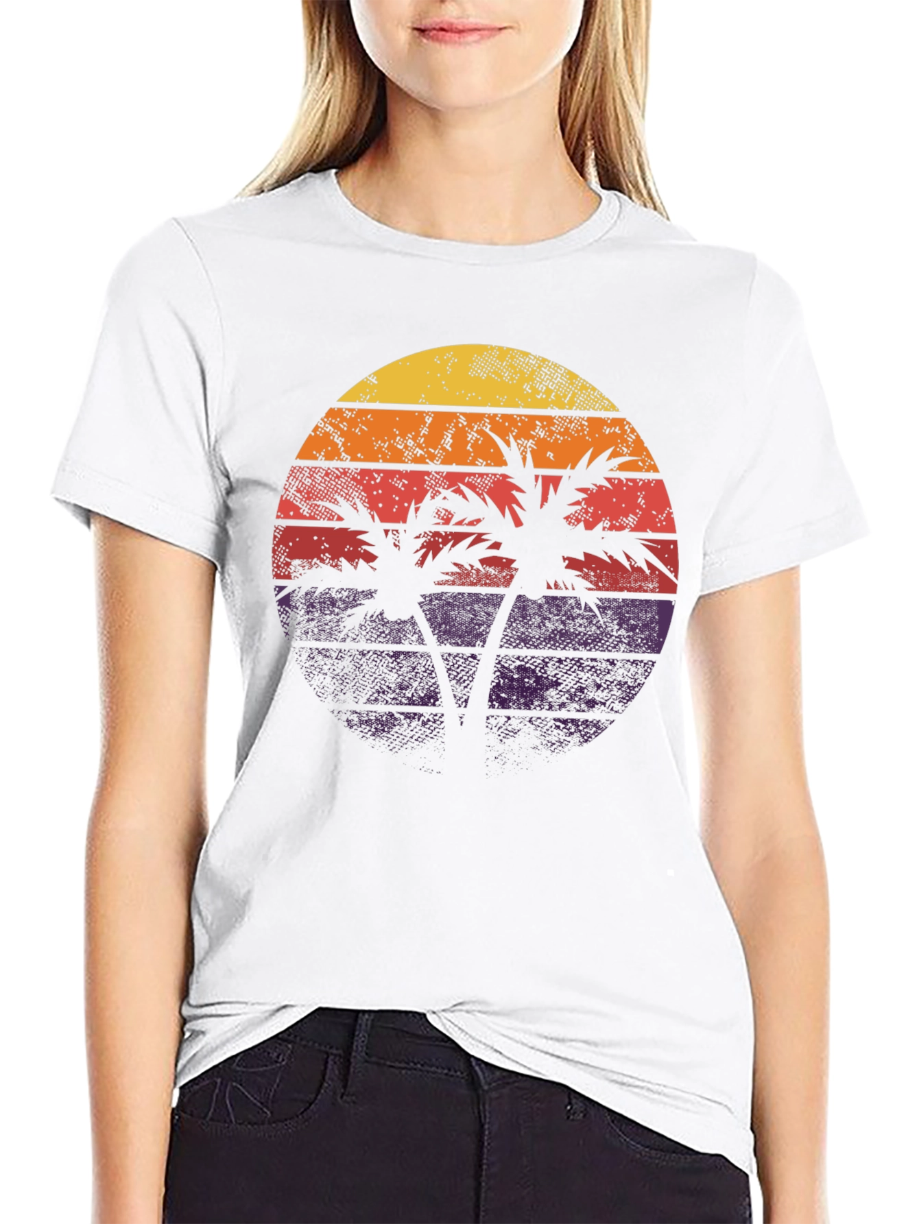 Black Retro Sunset Palm Tree Graphic Tee view 9