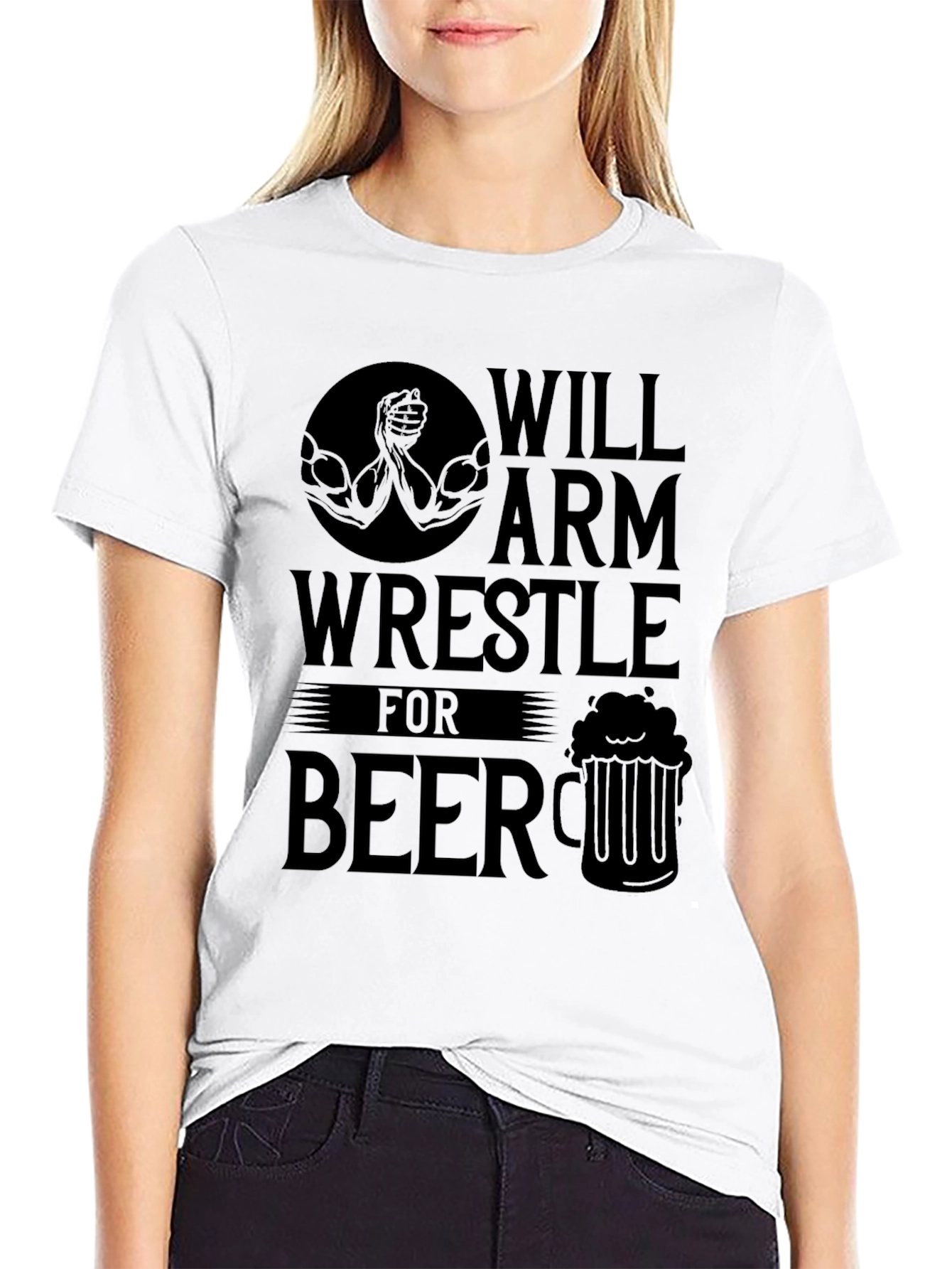 Black Will Arm Wrestle for Beer Black T-Shirt view 9