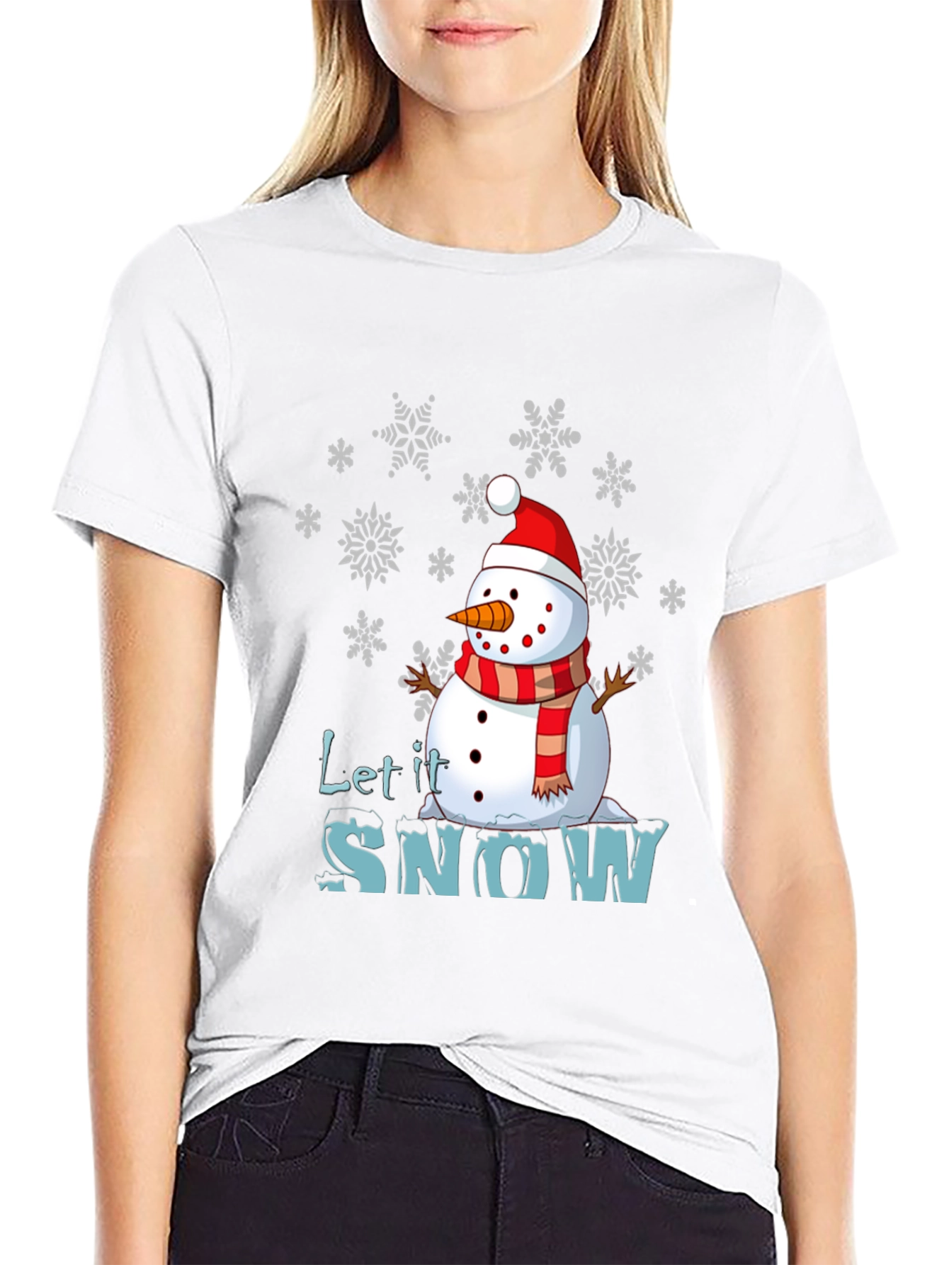 Black Let it Snow Snowman Graphic Tee view 9