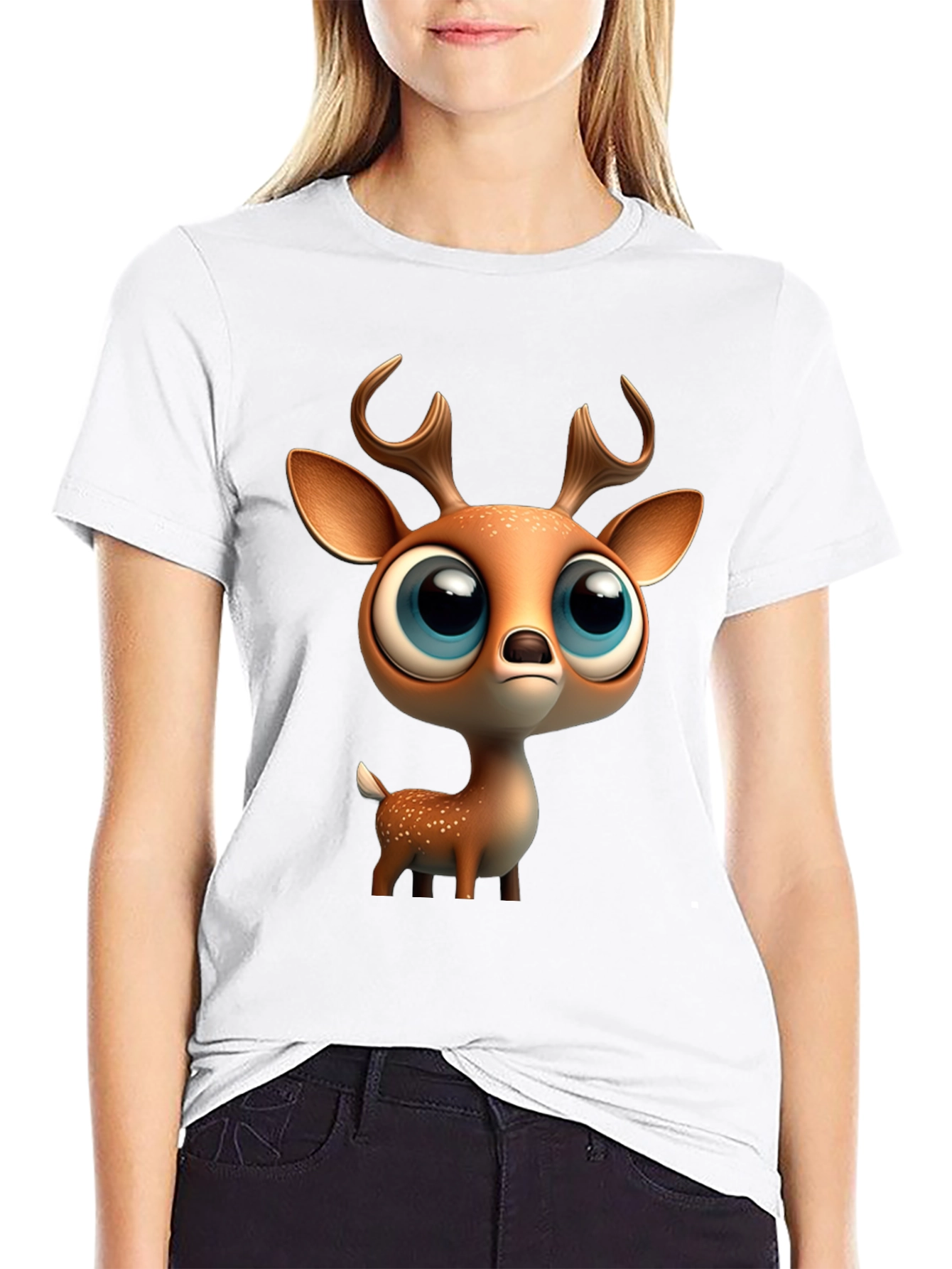 Black Cute Deer Graphic Tee - Stylish Black T-Shirt view 9