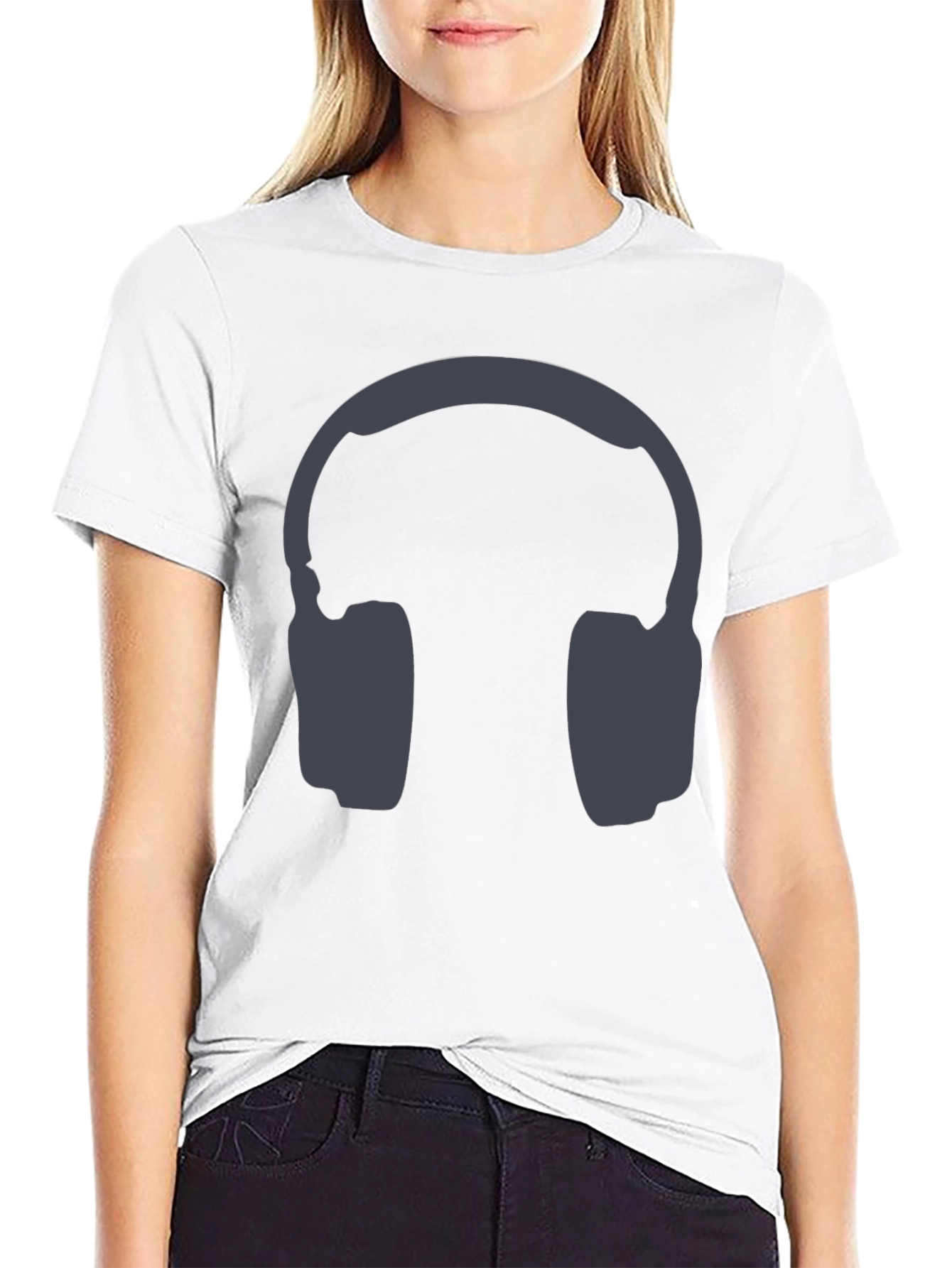 Black Black T-Shirt with Headphone Graphic view 9