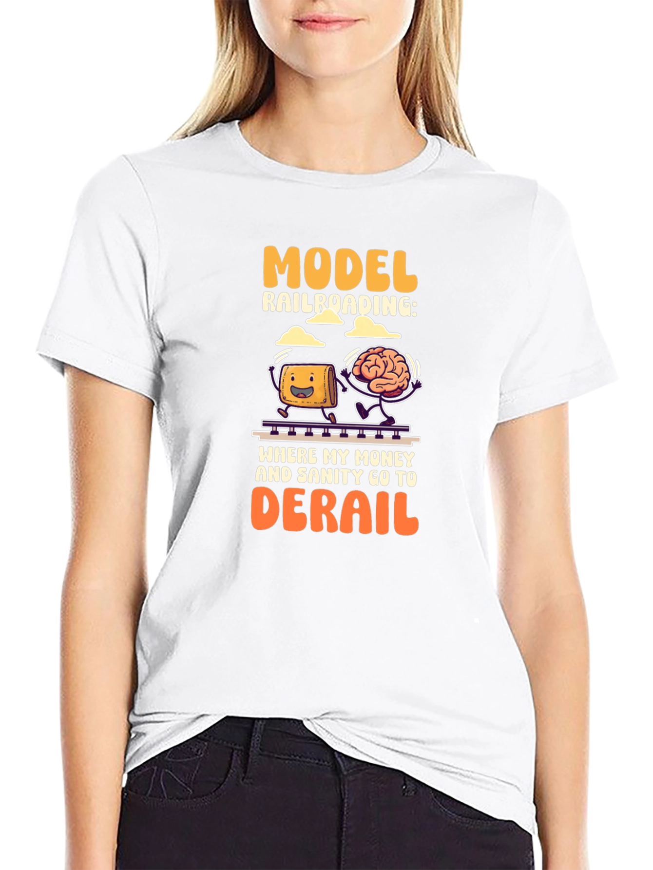 Black Model Railroading T-Shirt: Money & Sanity Derail! view 9