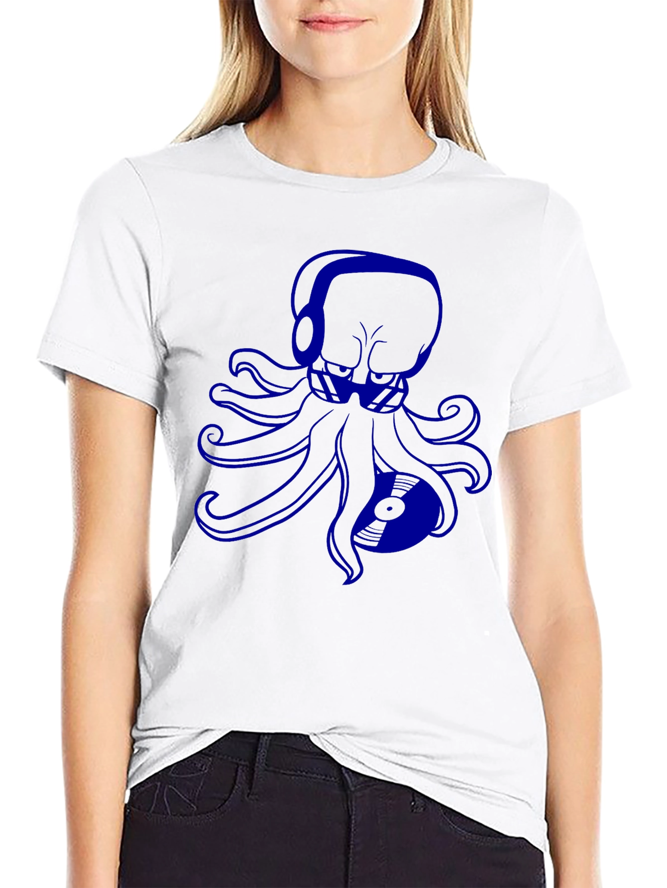 Black Octopus DJ Graphic Tee - Black Cotton T-Shirt view 9