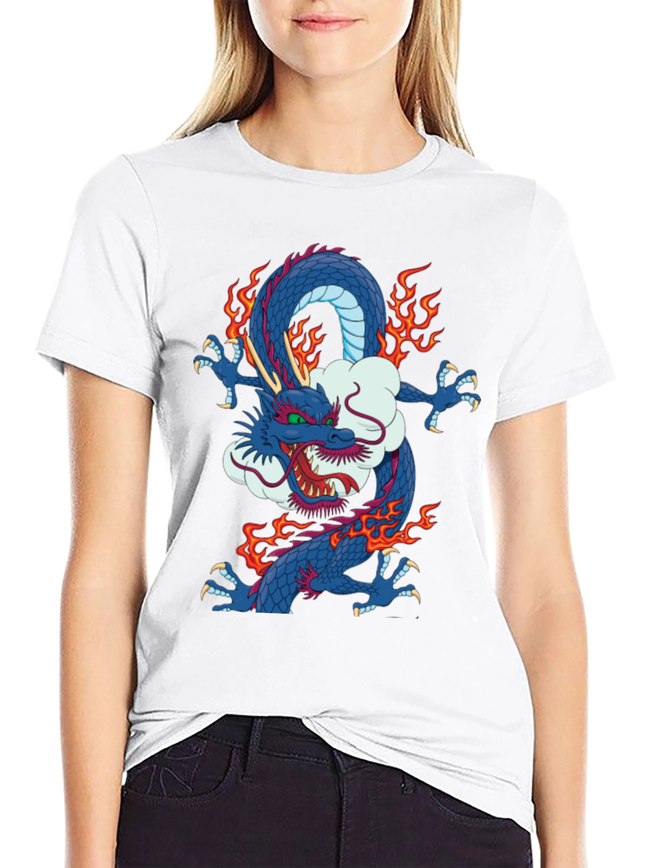 Black Dragon Graphic Print Crew Neck T-Shirt view 9