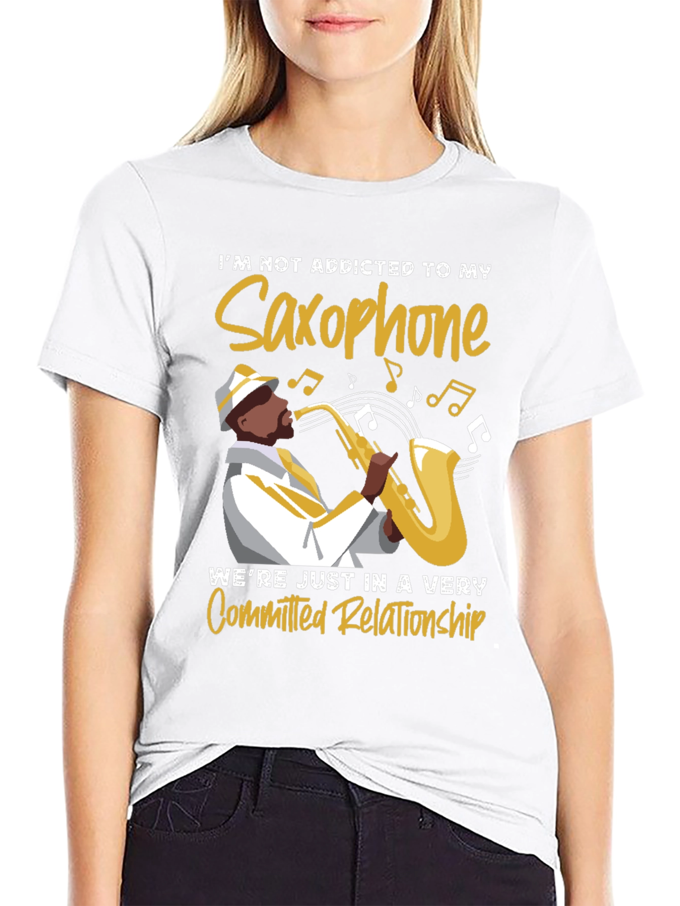 Black Saxophone Lover T-Shirt: Committed Relationship Tee view 9