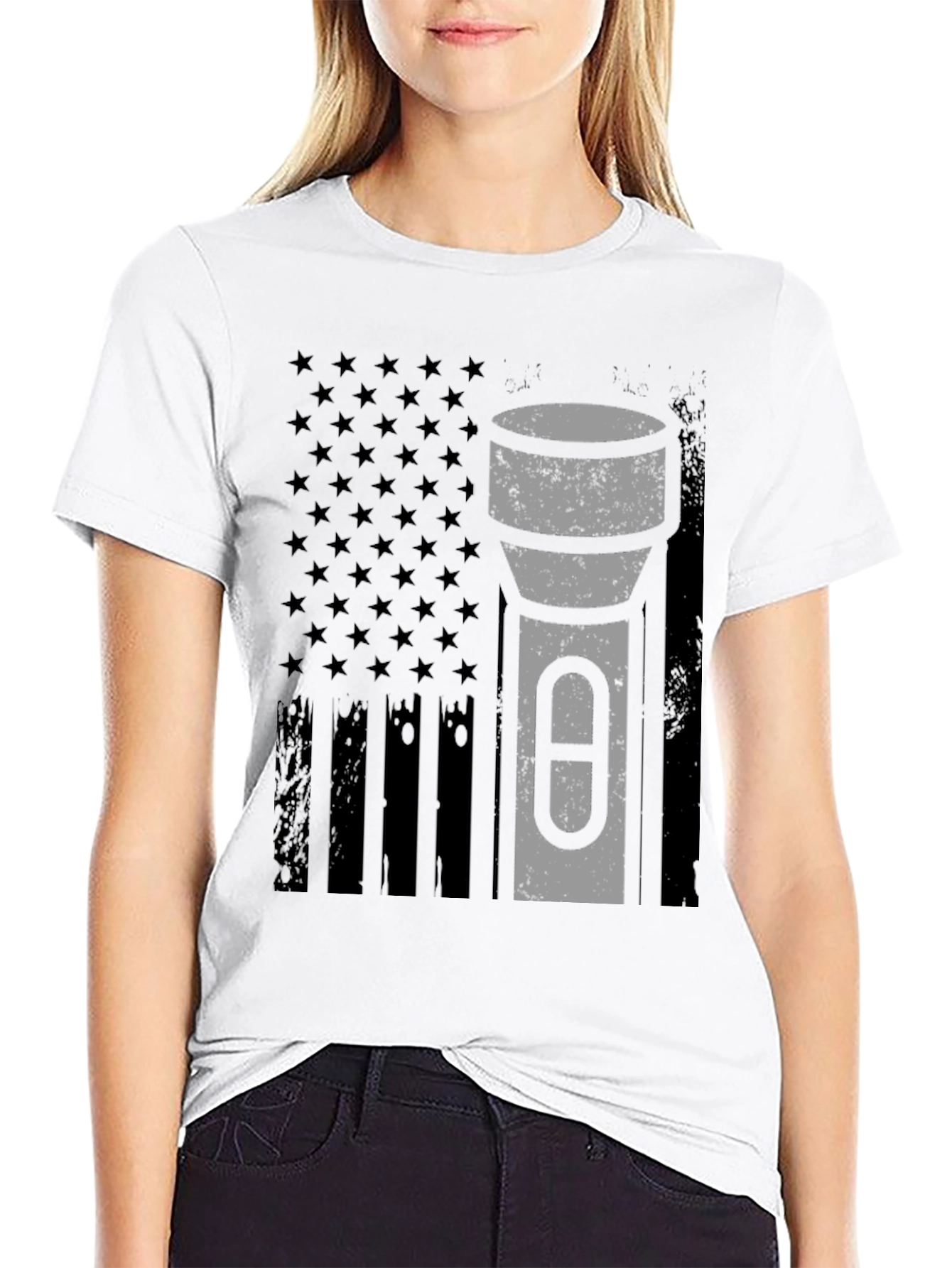 Black American Flag Tactical Flashlight T-Shirt view 9