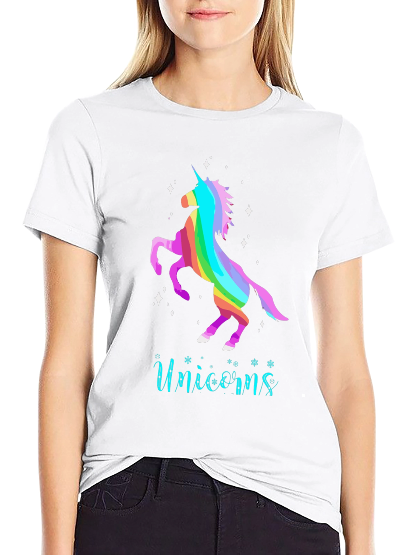 Black Rainbow Unicorn Tee - Magical Graphic T-Shirt view 9