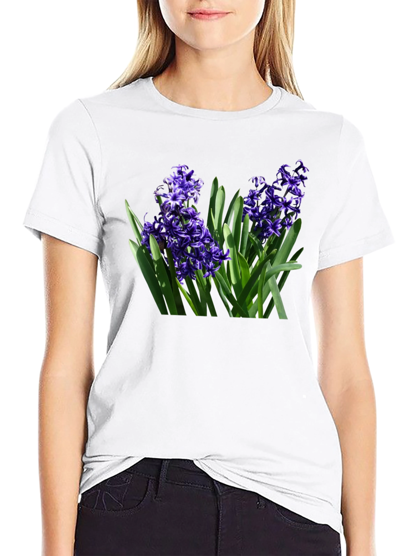 Black Floral Hyacinth Graphic Tee - Black Cotton T-Shirt view 9