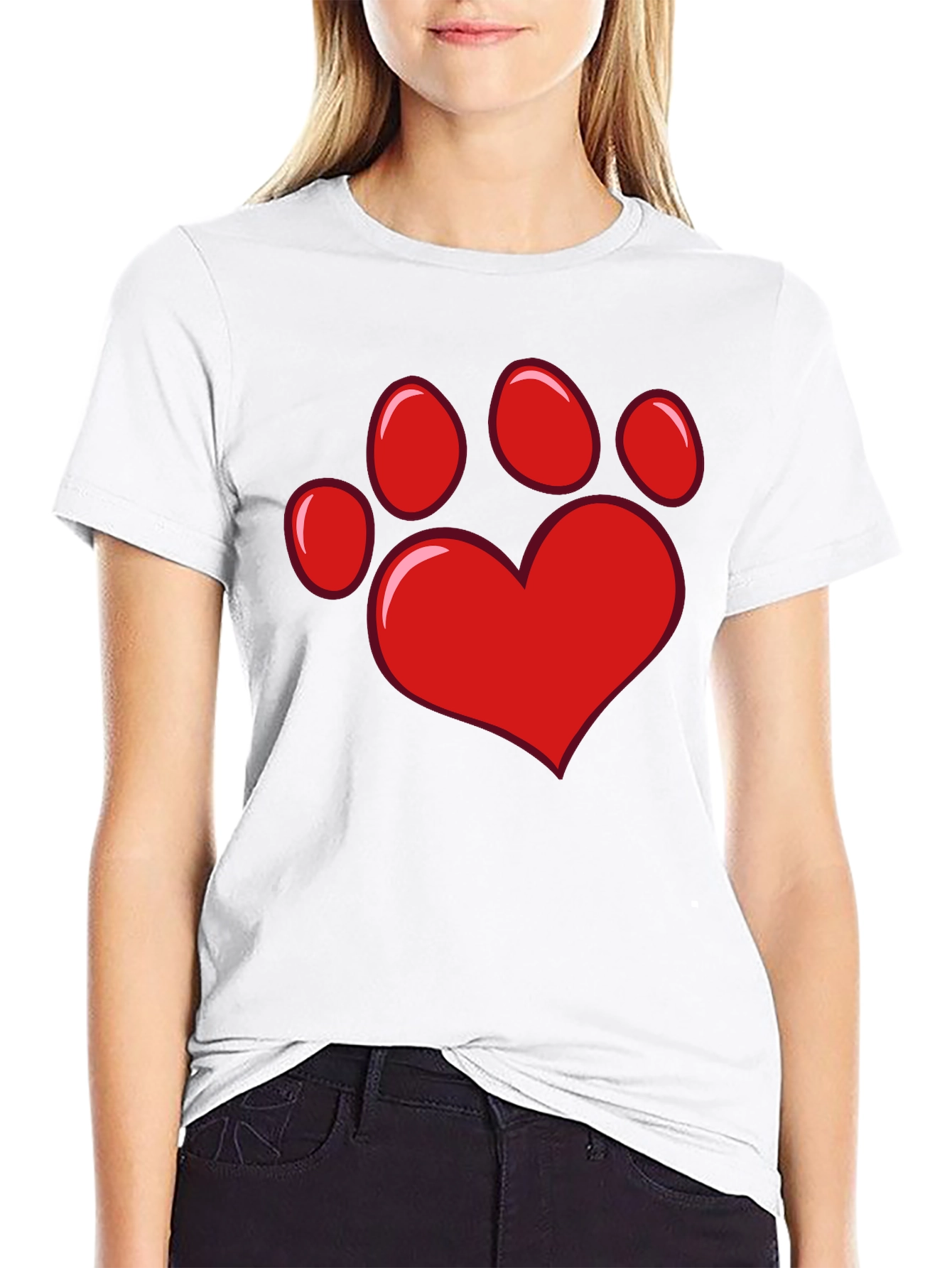 Black Heart Paw Print Black T-Shirt view 9