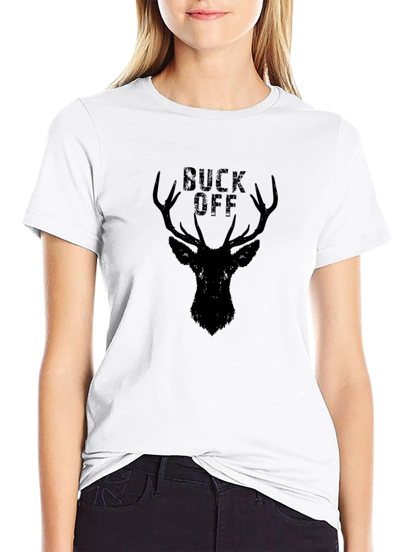Black Buck Off Deer Graphic Tee - Black Cotton T-Shirt view 9