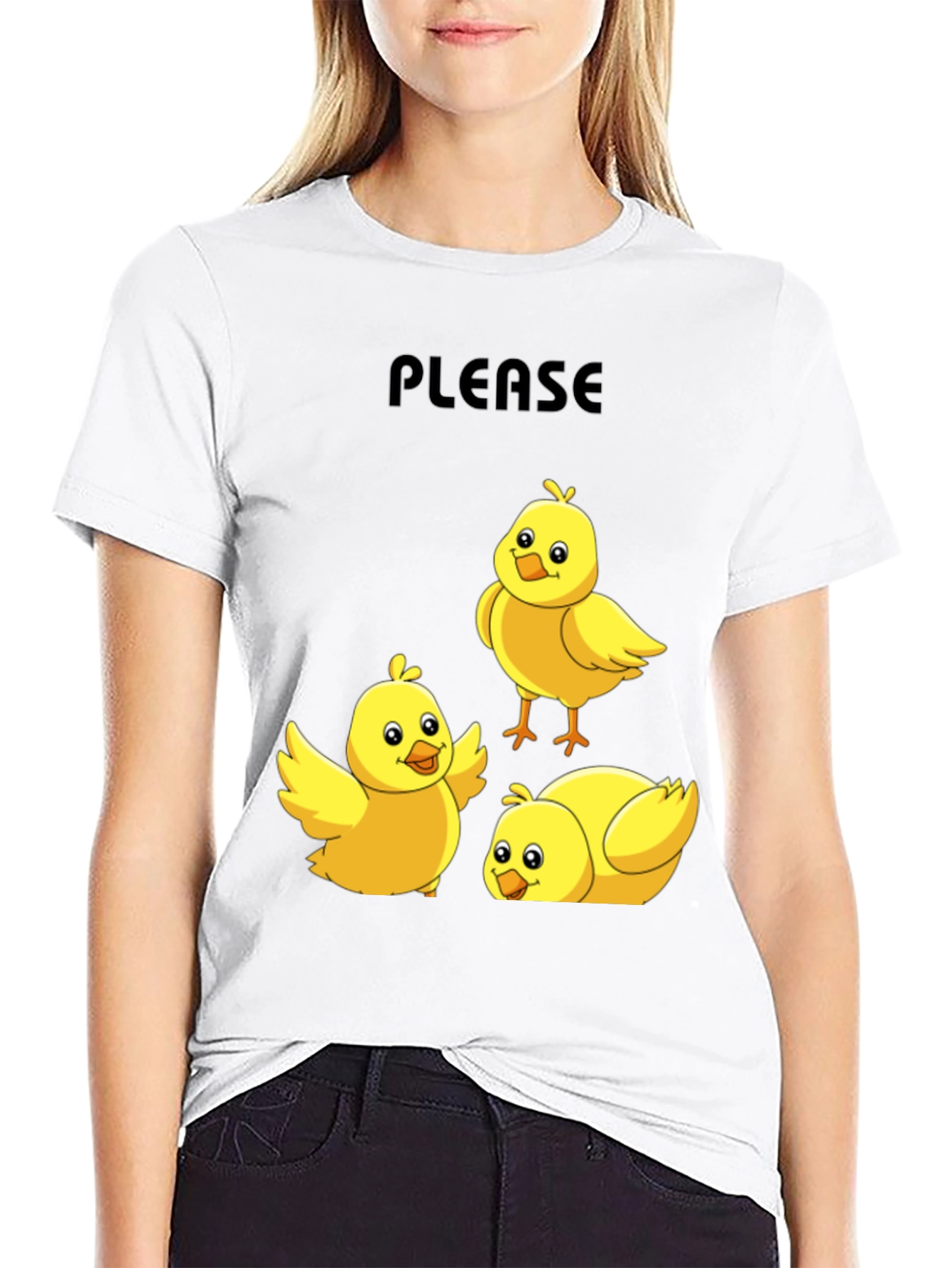 Black Please Chick T-Shirt - Cute Cartoon Animal Tee view 9