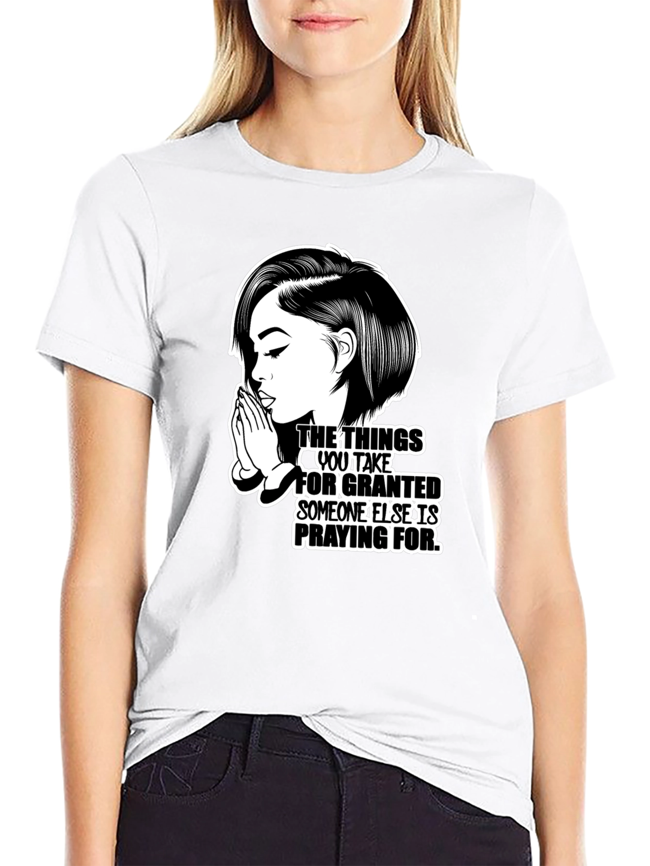 Black Praying Woman Graphic T-Shirt - Black view 9