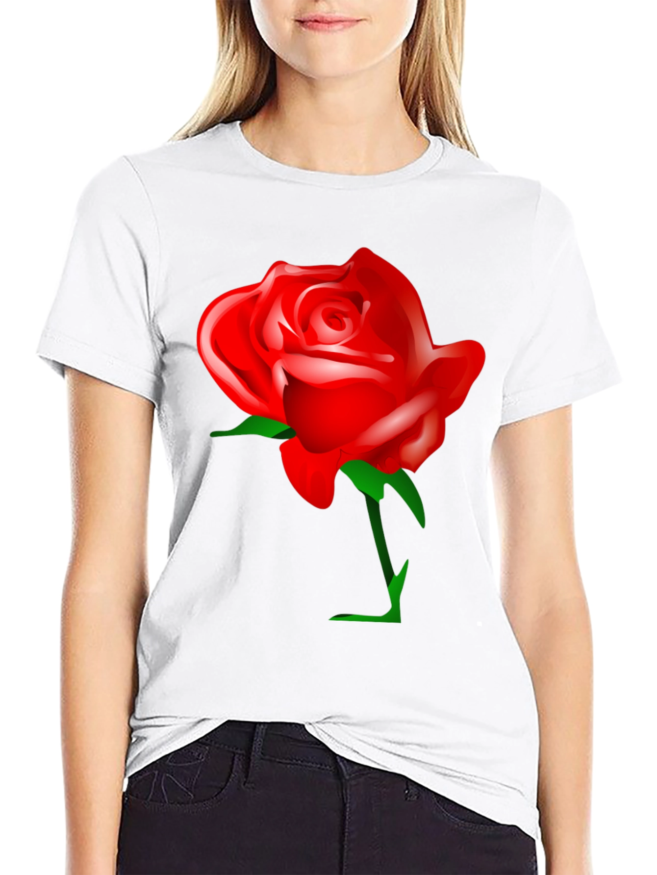 Black Bold Red Rose Graphic T-Shirt - Black Cotton Blend view 9