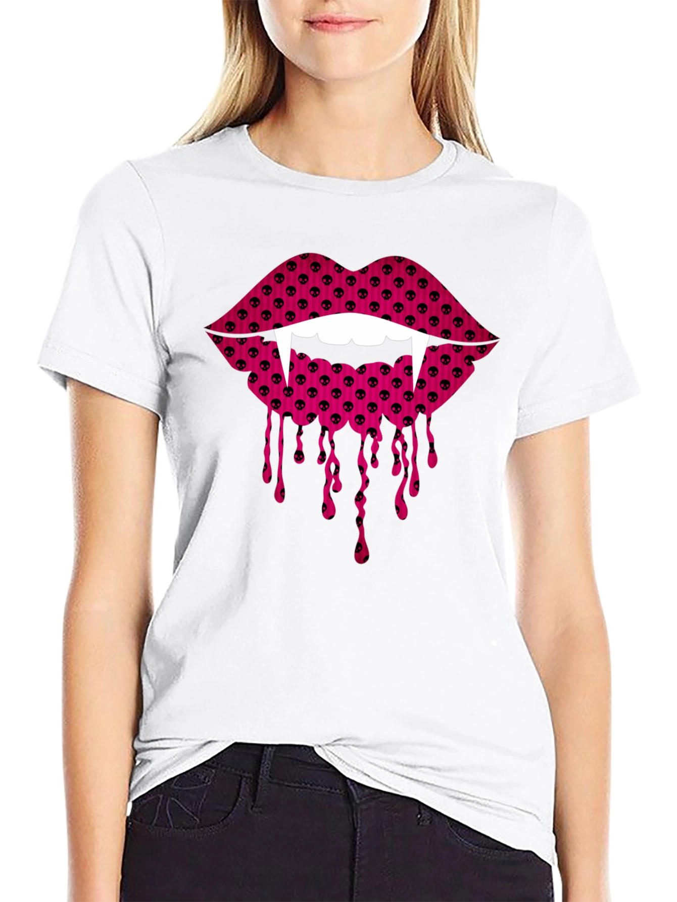 Black Vampire Lips Graphic Tee - Halloween Fashion view 9