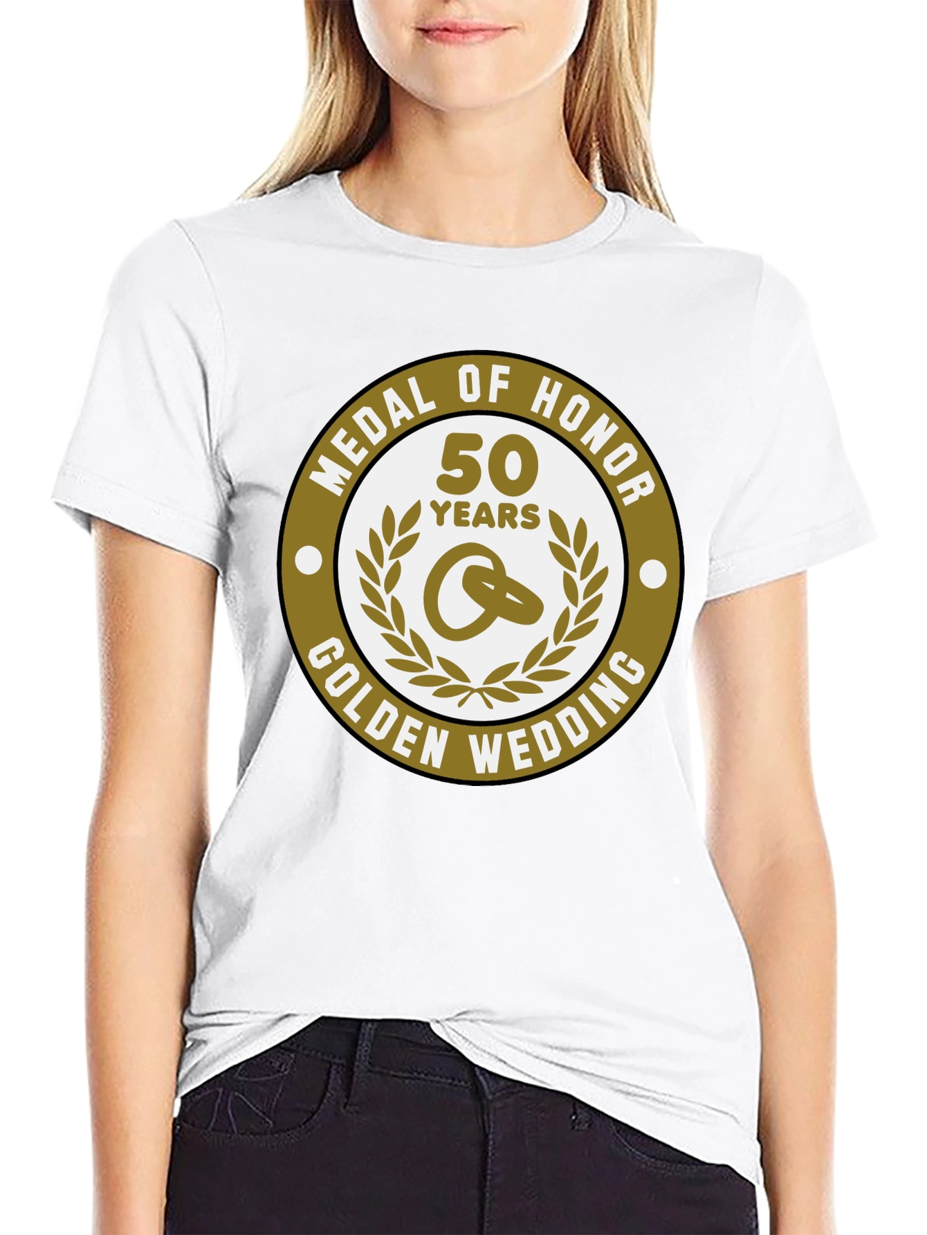 Black 50th Golden Wedding Anniversary Medal of Honor T-Shirt view 9