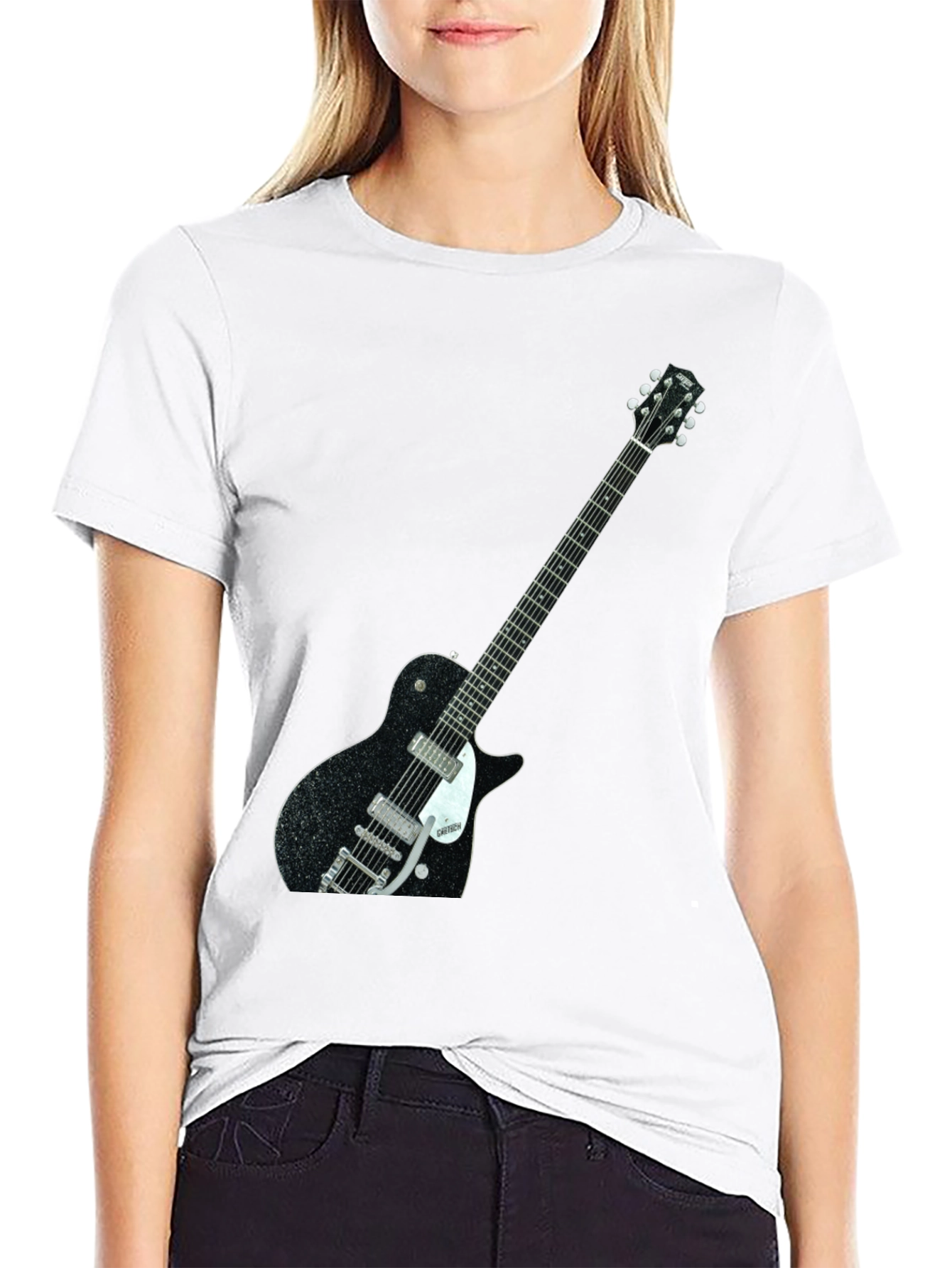 Black Black T-Shirt with Guitar Graphic view 9