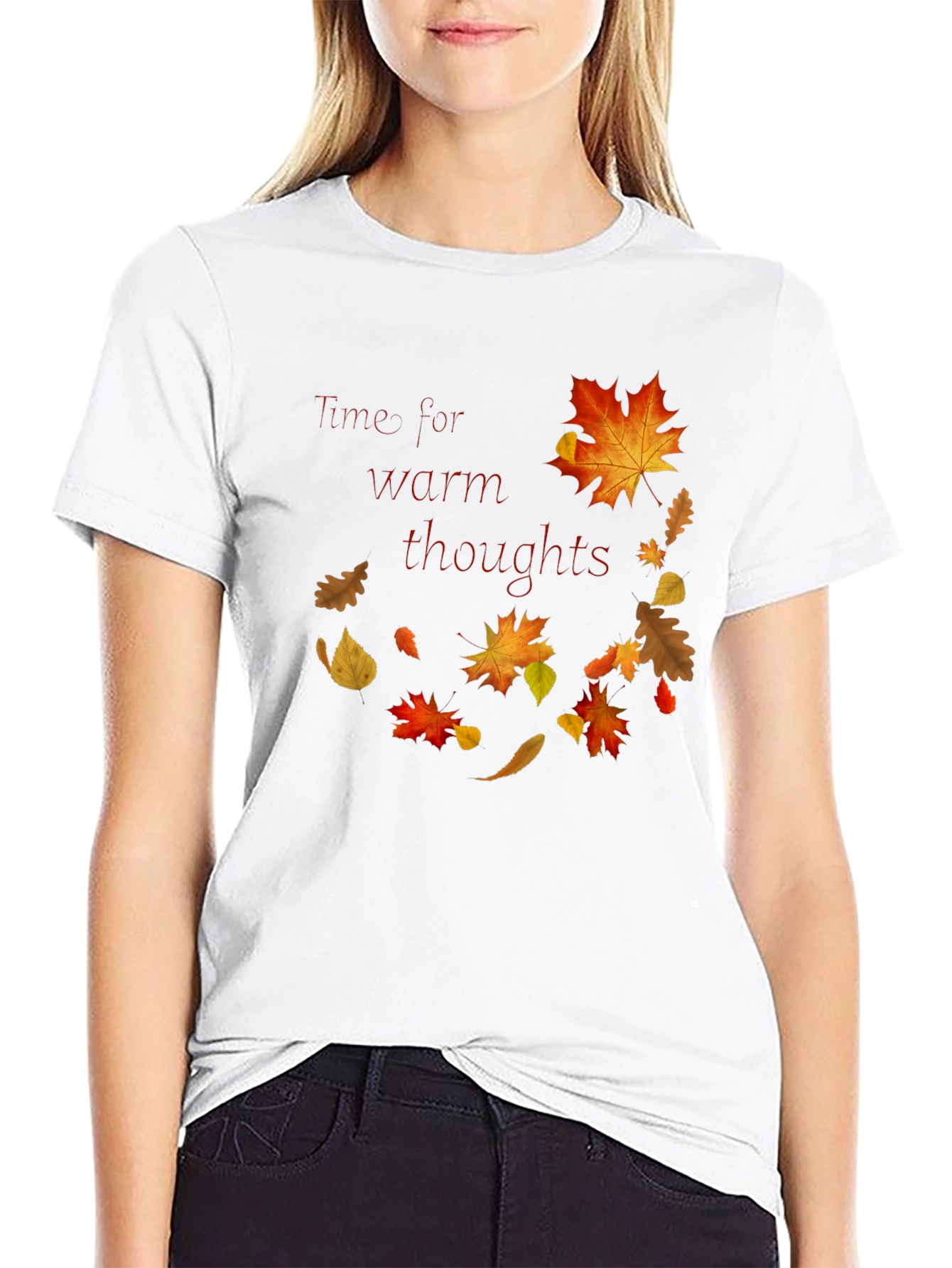 Black Warm Thoughts Autumn Leaf T-Shirt view 9