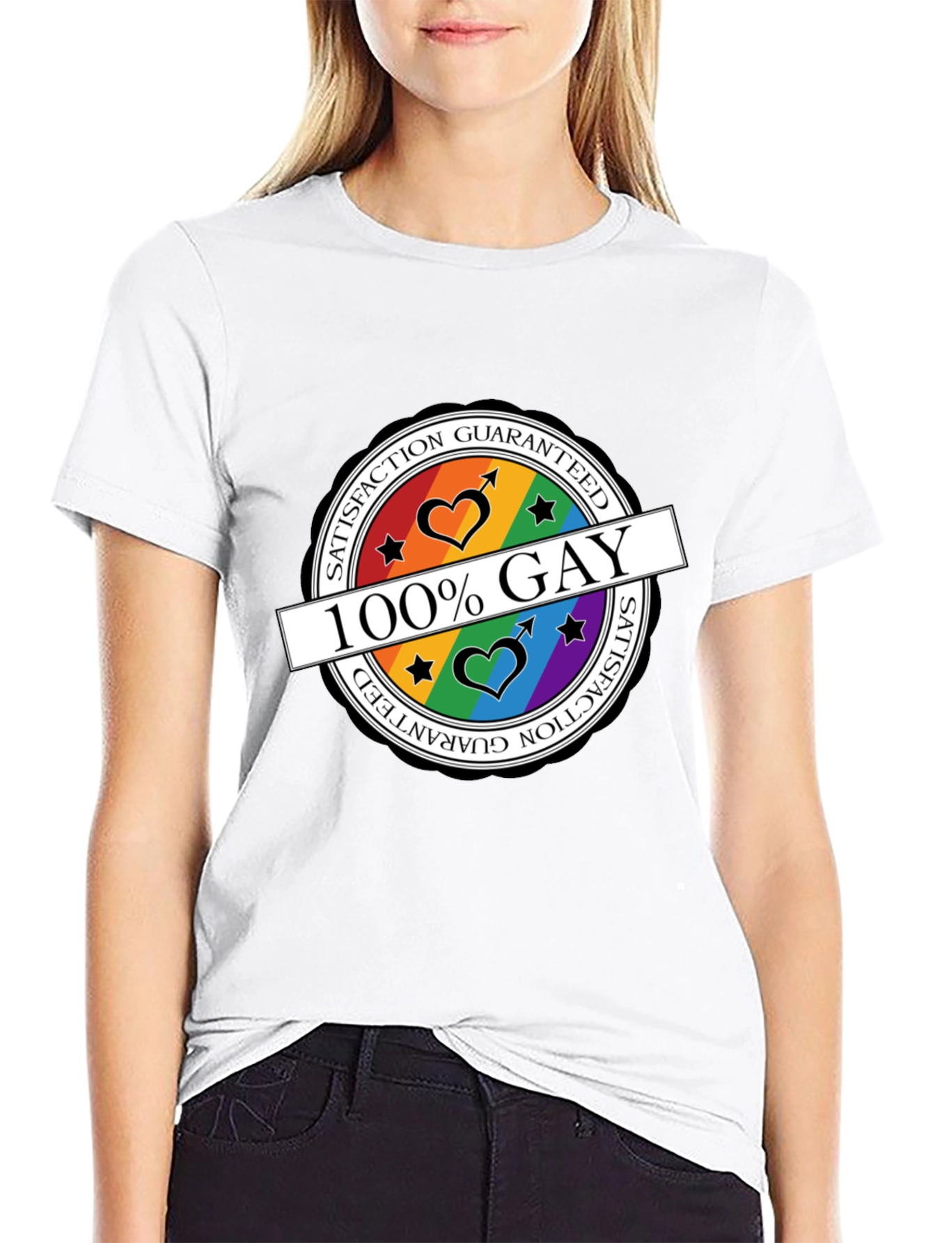 Black 100% Gay Pride T-Shirt - Satisfaction Guaranteed view 9