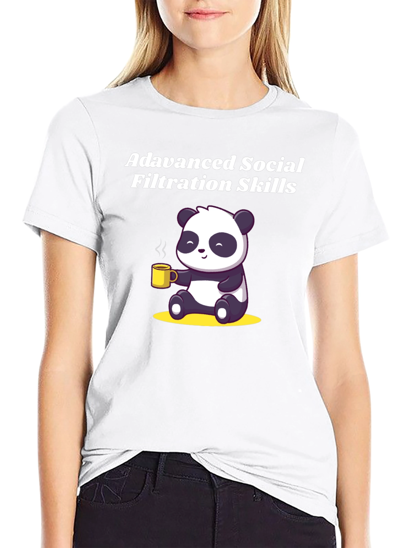 Black Advanced Social Filtration Skills Panda T-Shirt view 9
