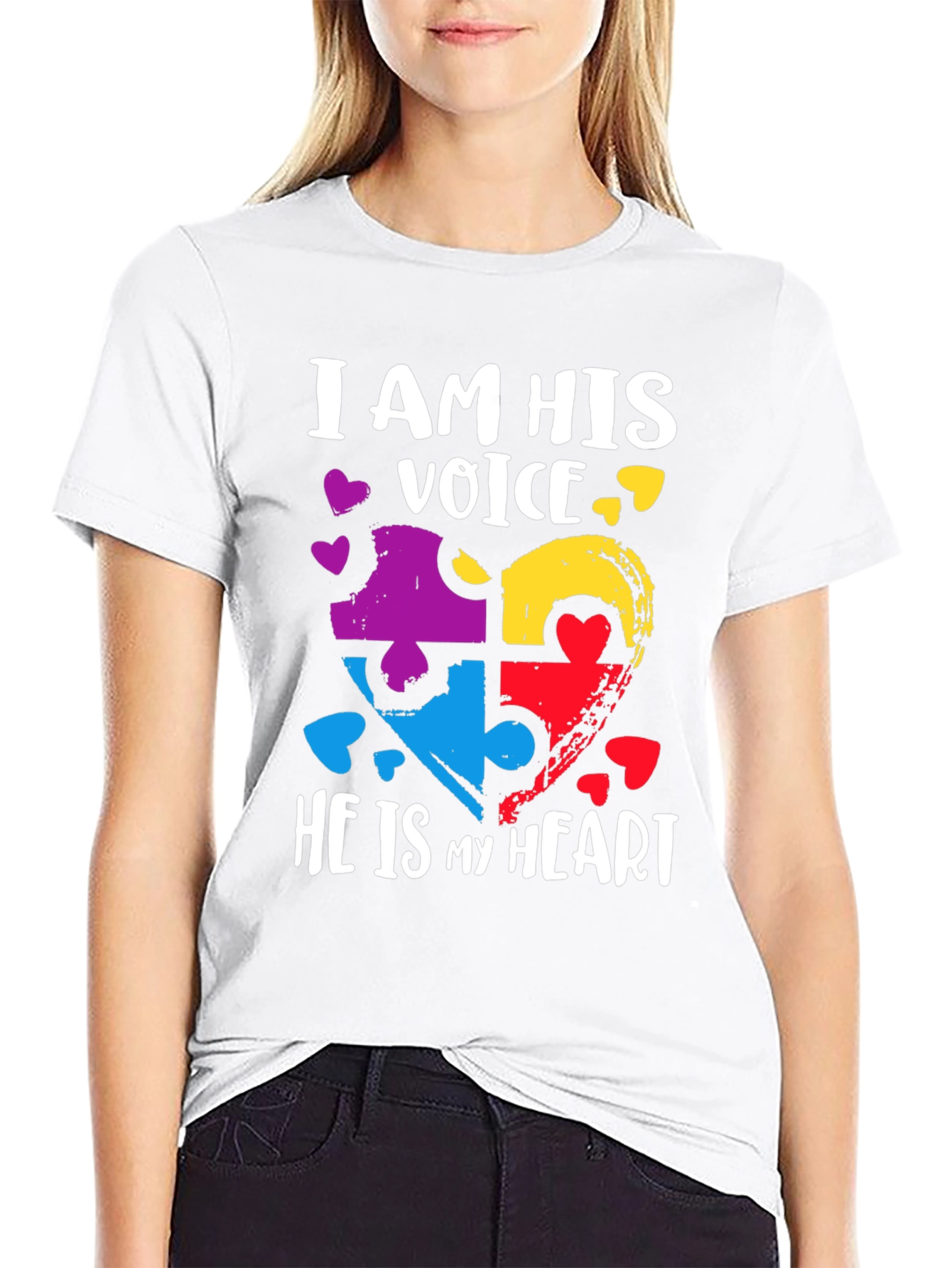 Black Autism Awareness Heart Puzzle T-Shirt view 9