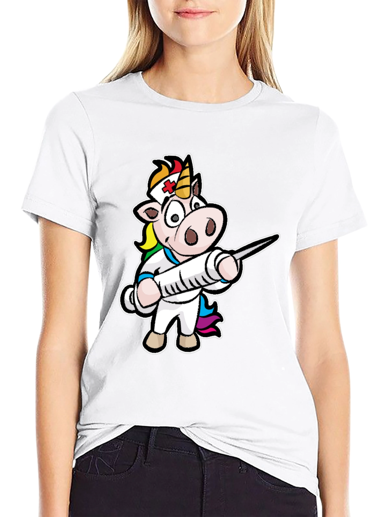Black Nurse Unicorn T-Shirt - Cartoon Graphic Tee view 9