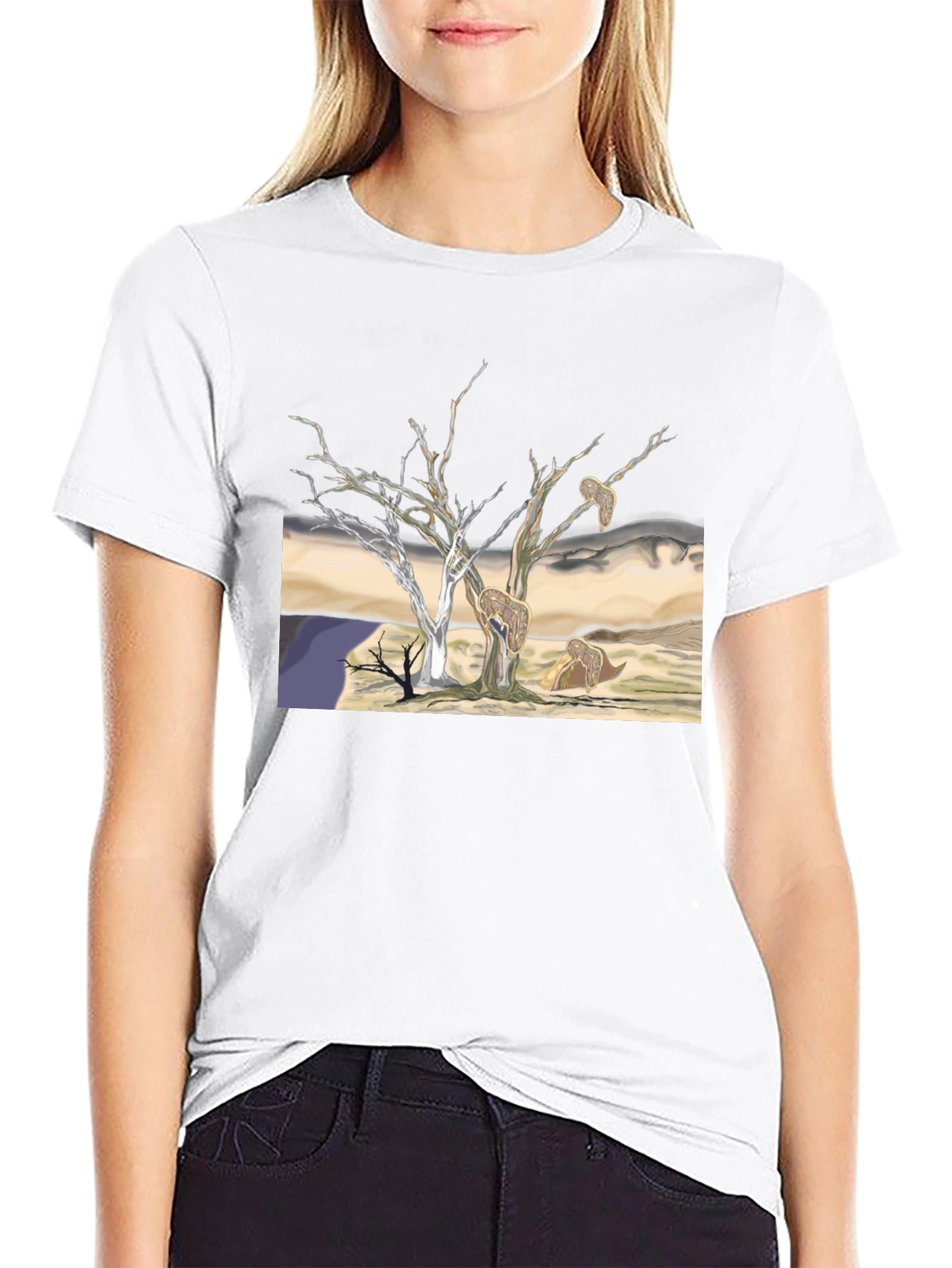 Black Unique Graphic Tee - Surreal Desert Landscape view 9