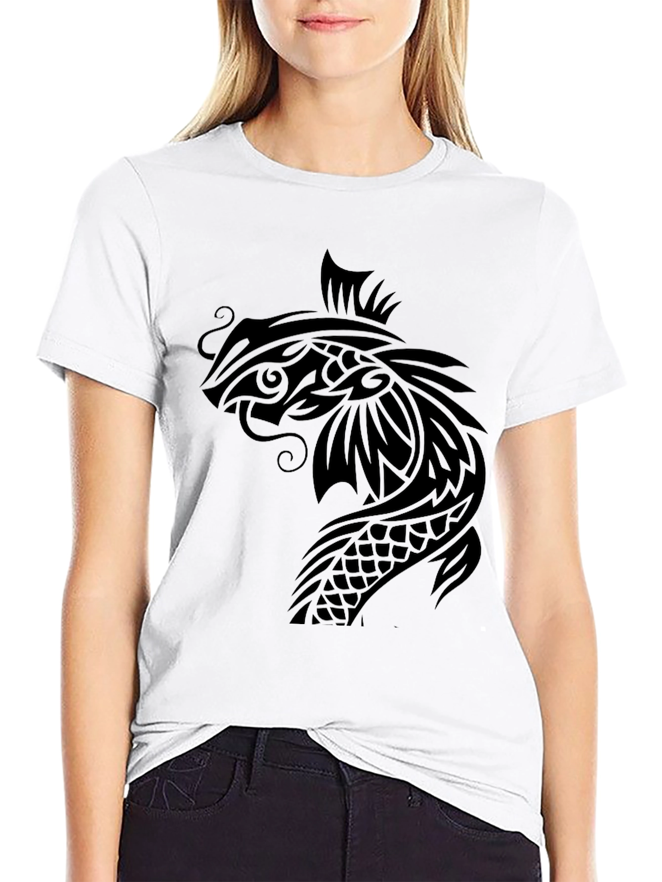 Black Koi Fish Graphic Tee - Black Cotton T-Shirt view 9