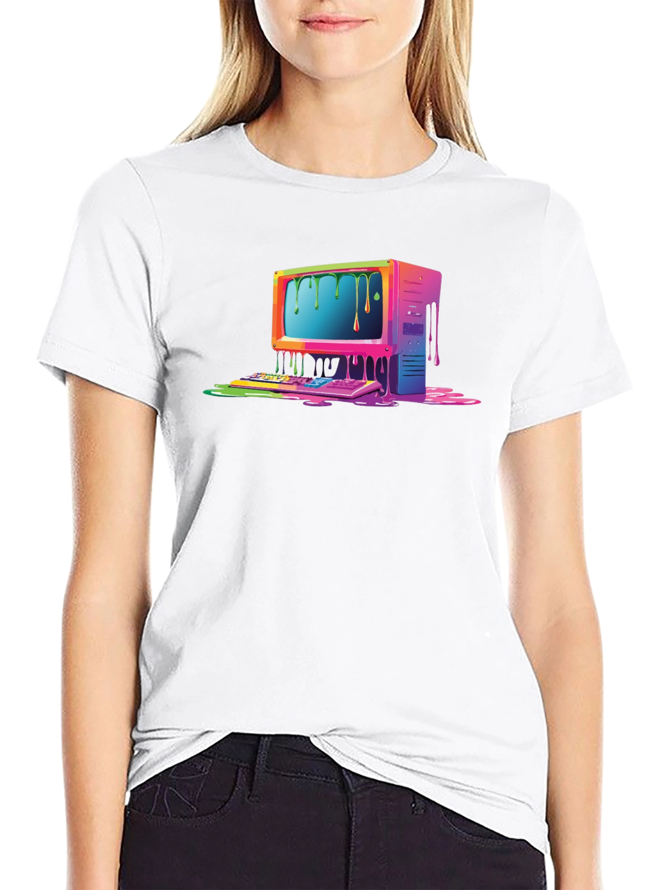 Black Retro Melting Computer Graphic Tee - Black view 9