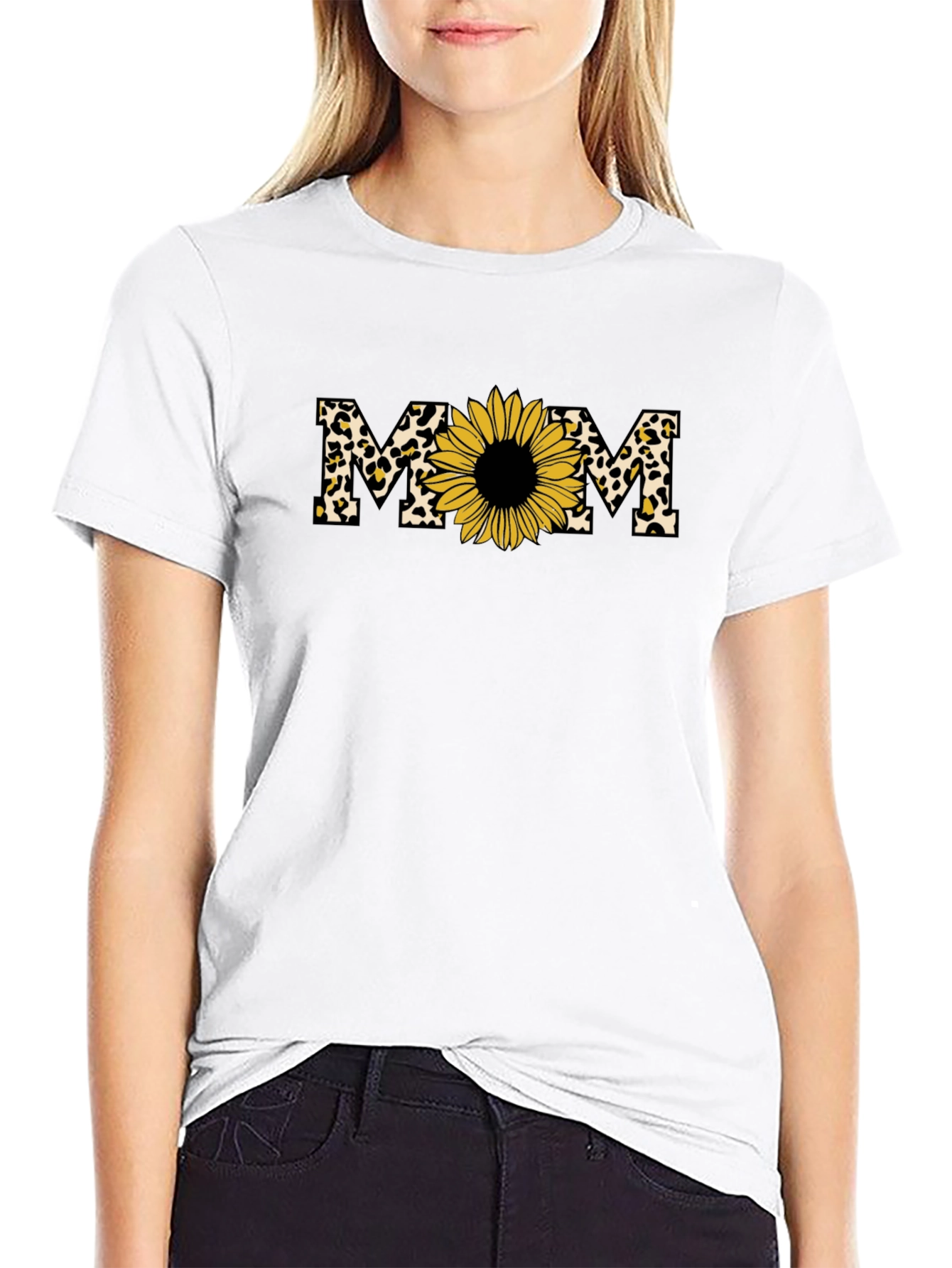Black Mom Sunflower Leopard Print T-Shirt view 9