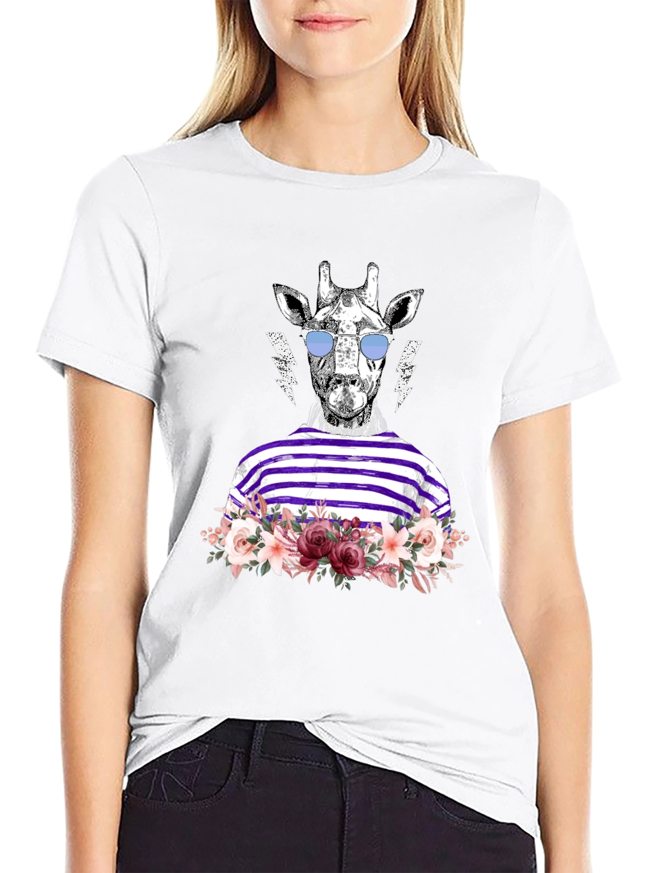 Black Giraffe in Shades Graphic T-Shirt view 9
