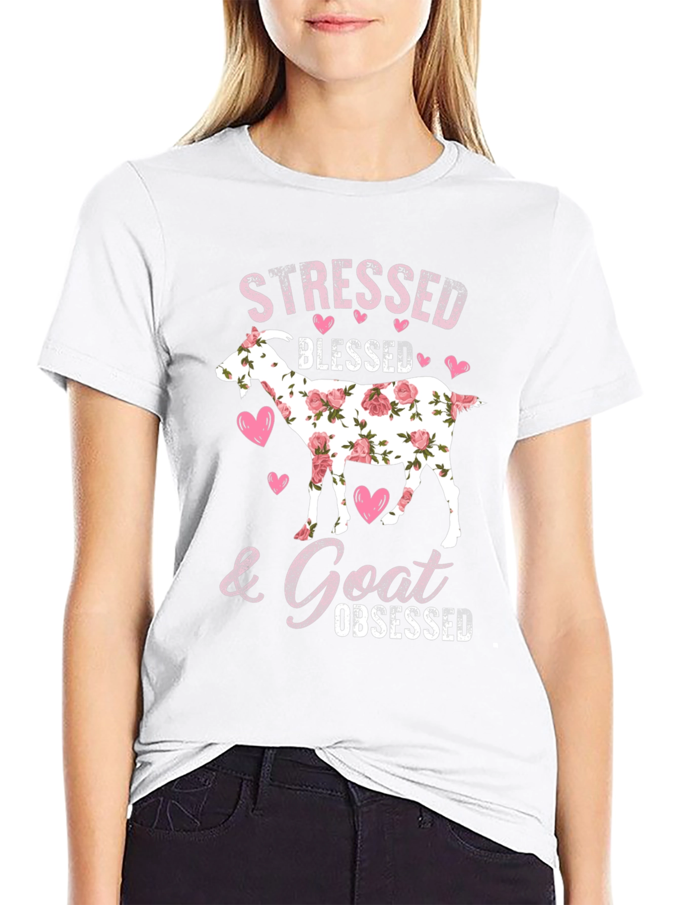 Black Stressed Blessed Goat Obsessed T-Shirt view 9