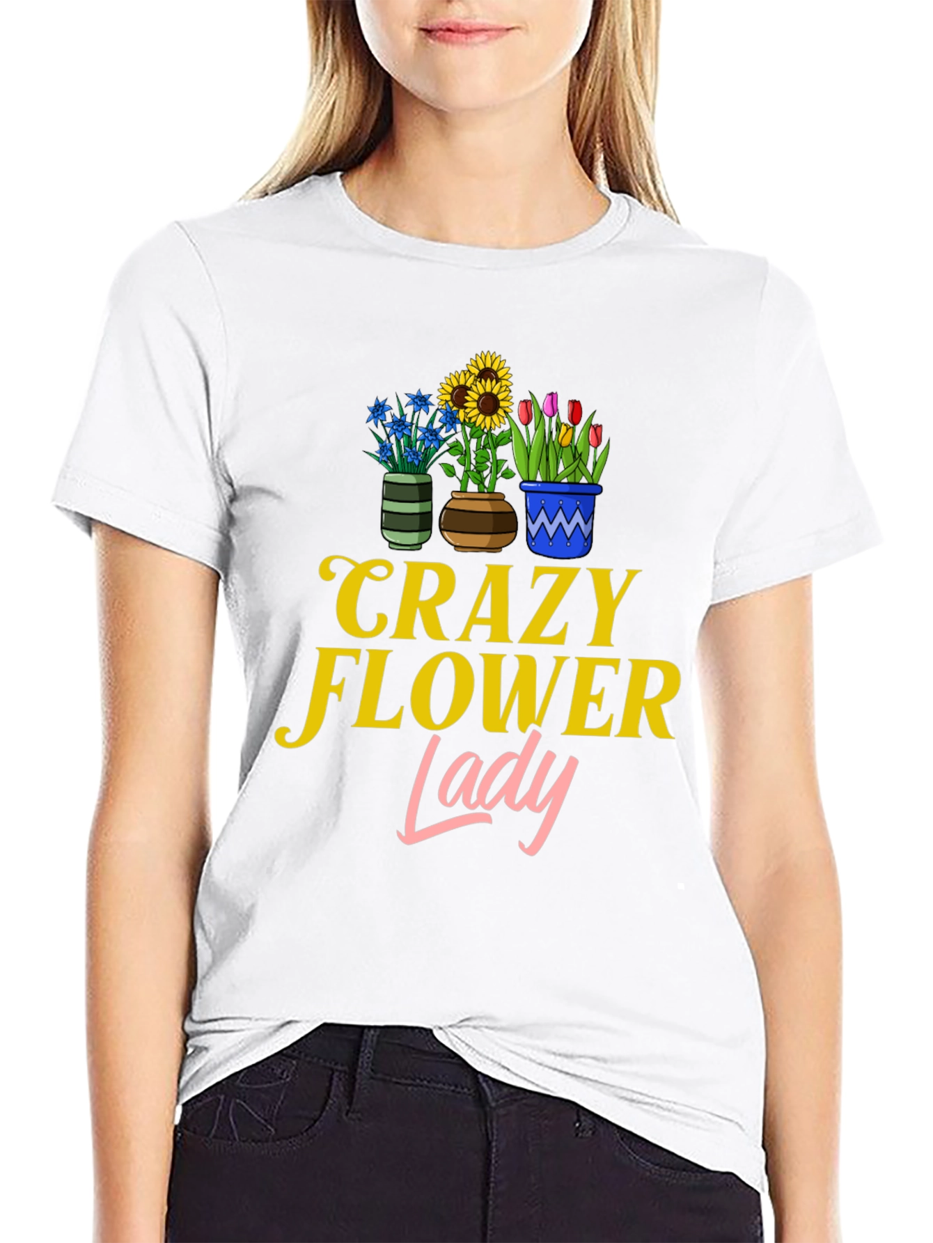 Black Crazy Flower Lady Graphic T-Shirt view 9