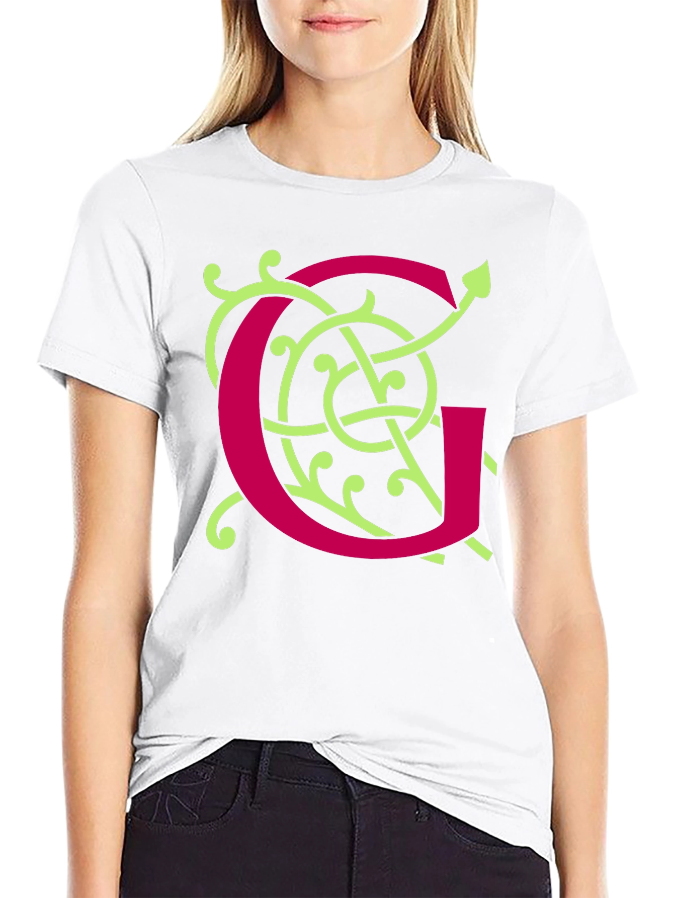 Black Ornamental Initial 'G' Black T-Shirt view 9