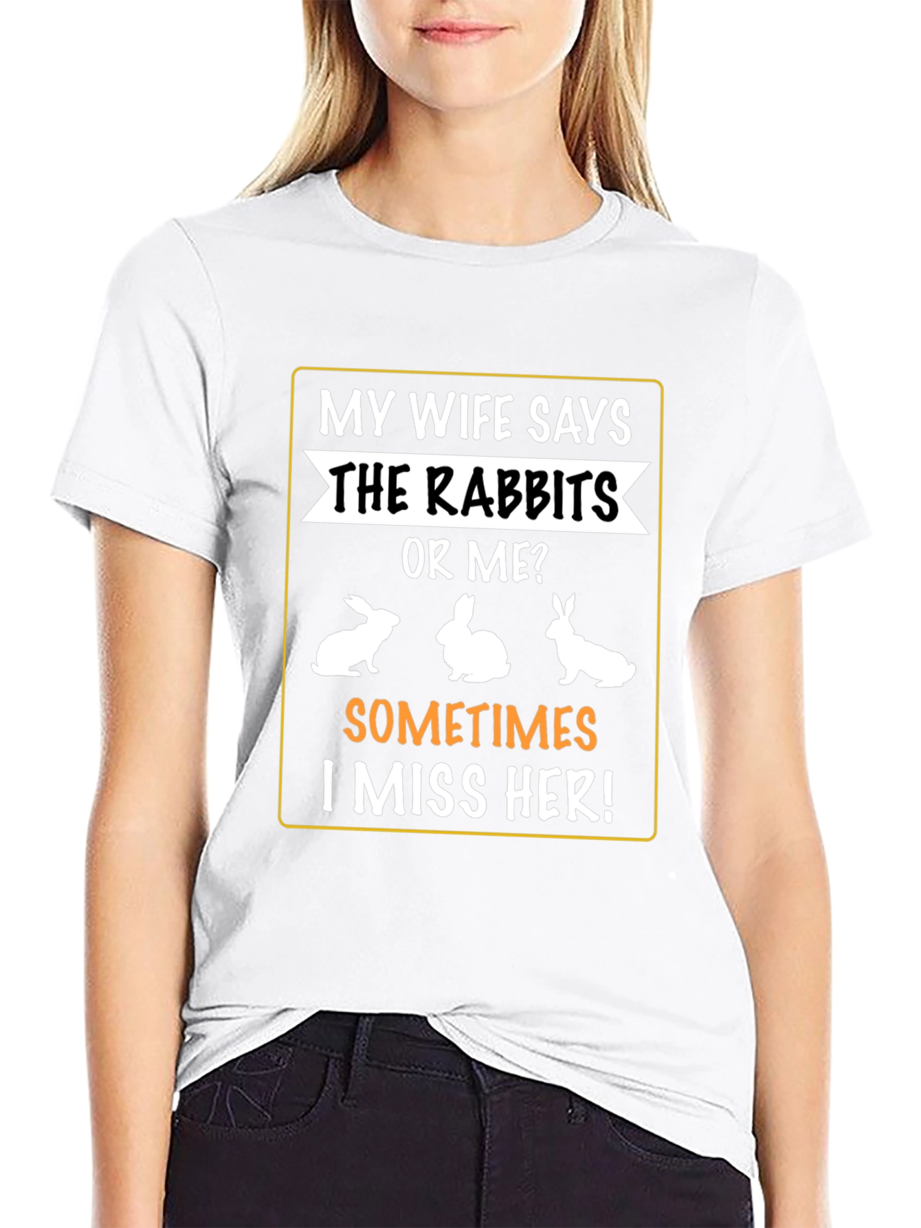 Black Rabbit Humor T-Shirt - Wife vs Rabbits! view 9