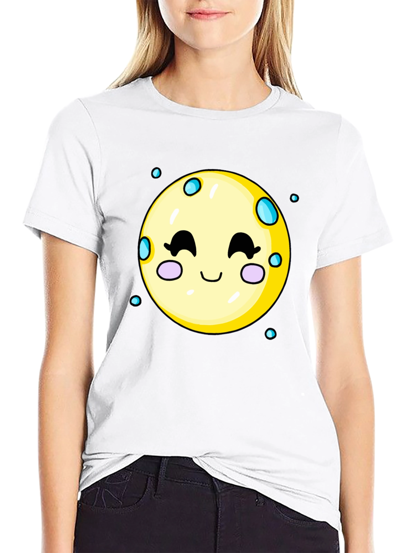 Black Cute Moon Graphic Tee - Black Cotton T-Shirt view 9