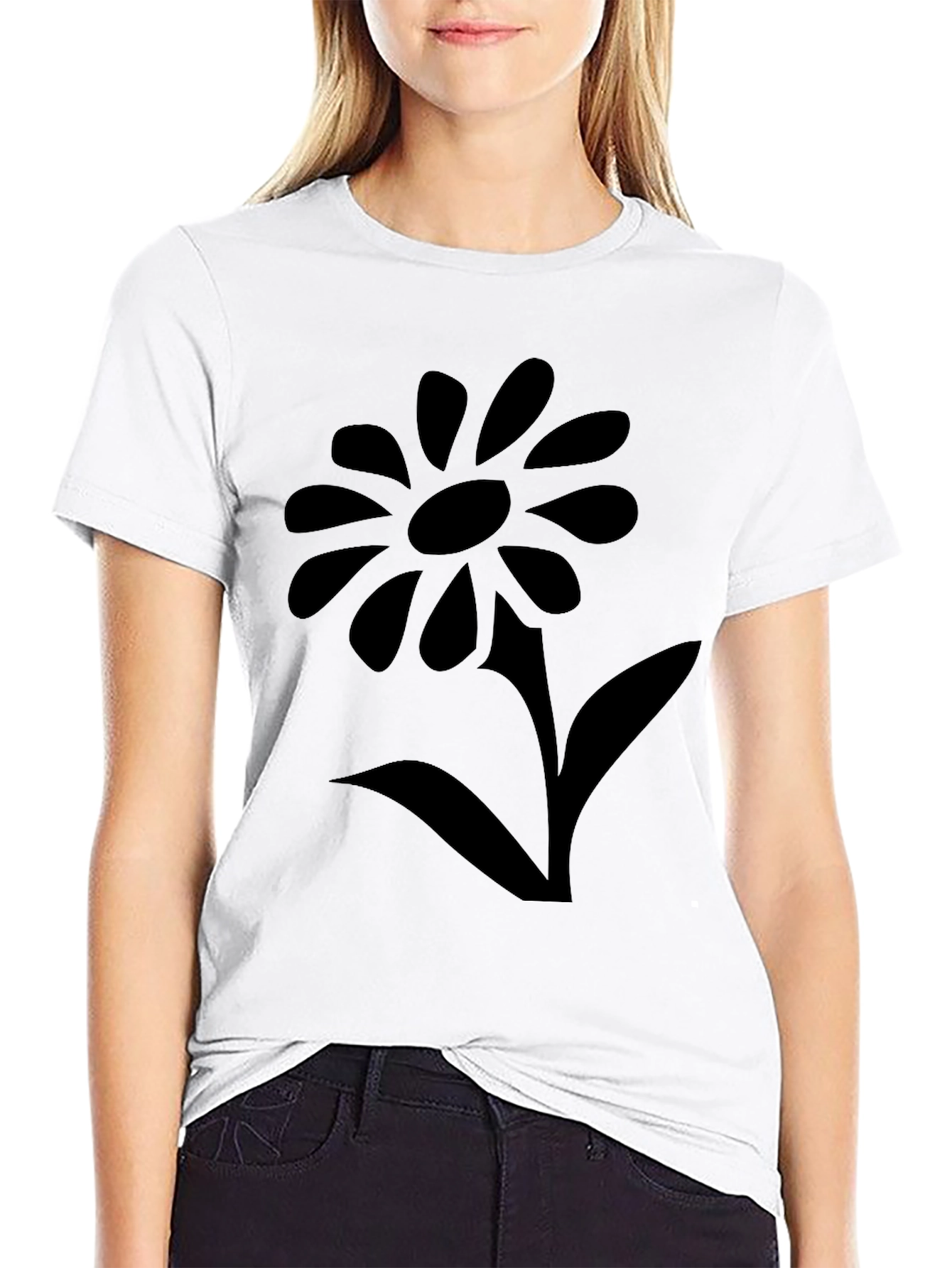 Black Black T-Shirt with Flower Graphic view 9