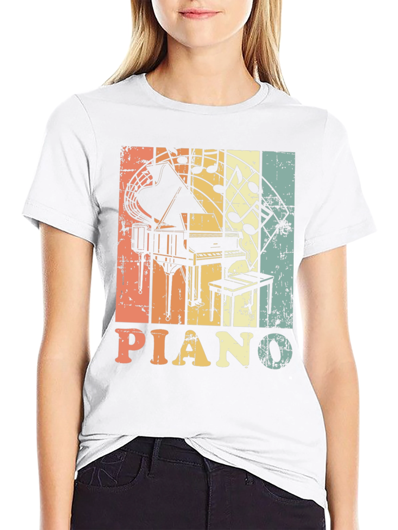 Black Retro Piano Music Notes Graphic T-Shirt view 9
