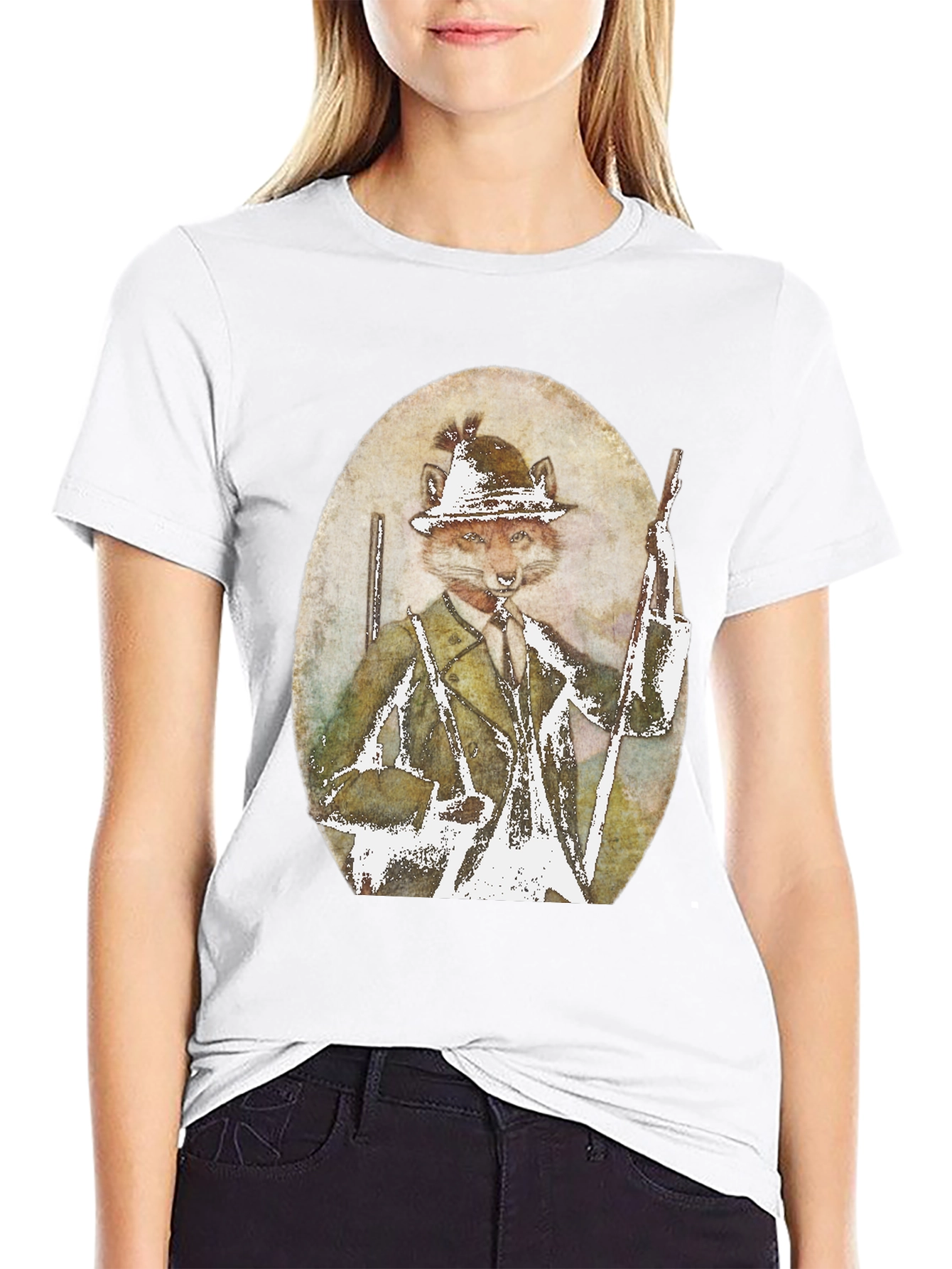 Black Fox Hunter Graphic T-Shirt - Novelty Print Tee view 9